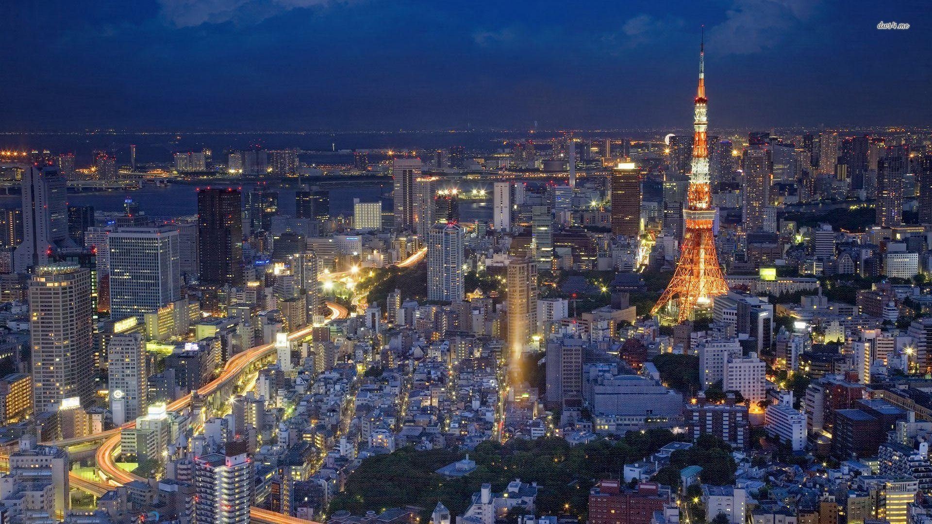 Tokyo Tower, Japan, Stadtlandschaft, Nachthimmel, Beleuchtung, 1920x1080 Full HD Desktop