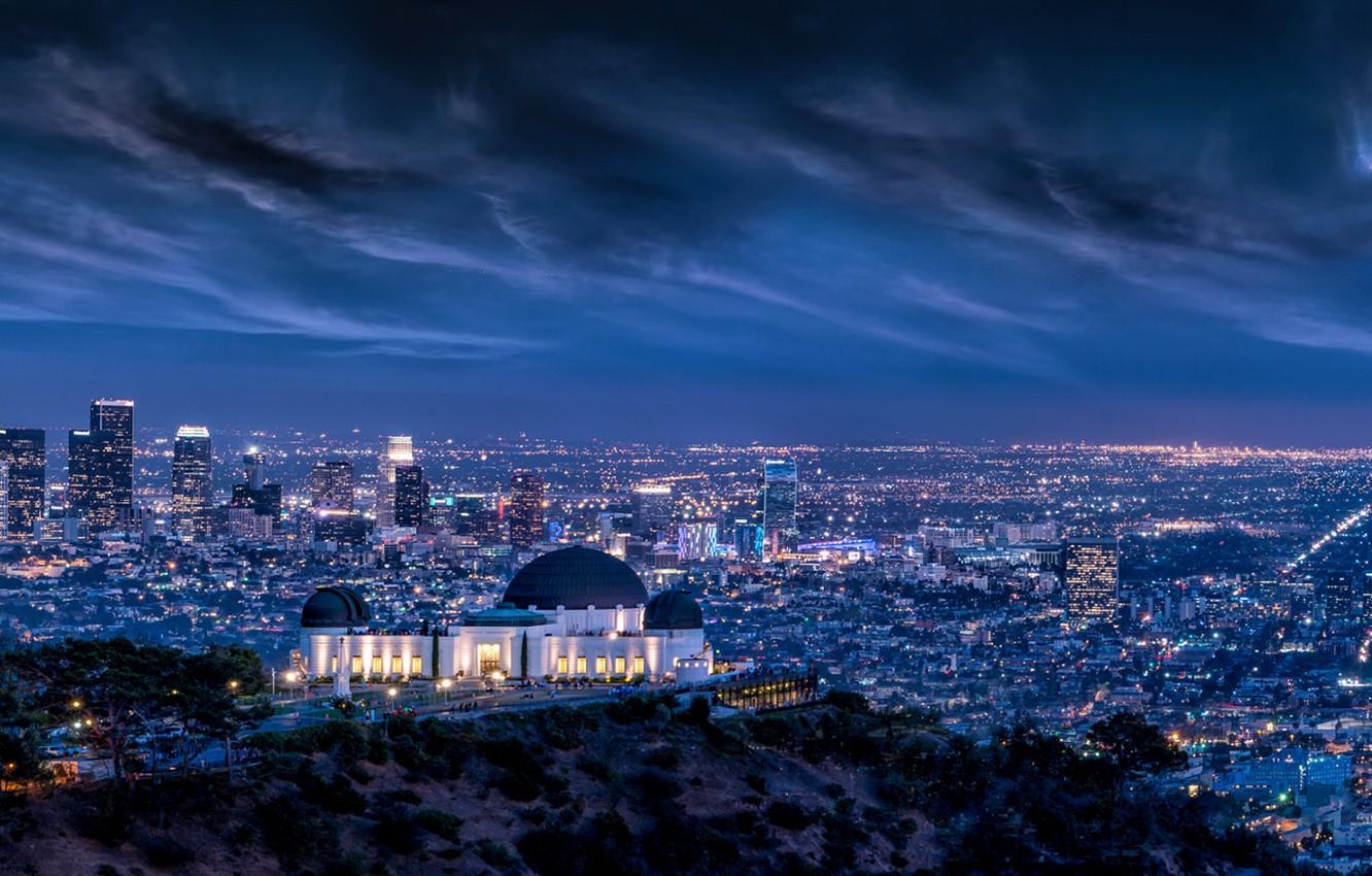 Griffith Observatorium, Wolken, Nachthimmel, Architektur, Langzeitbelichtung, 1340x850 HD Desktop