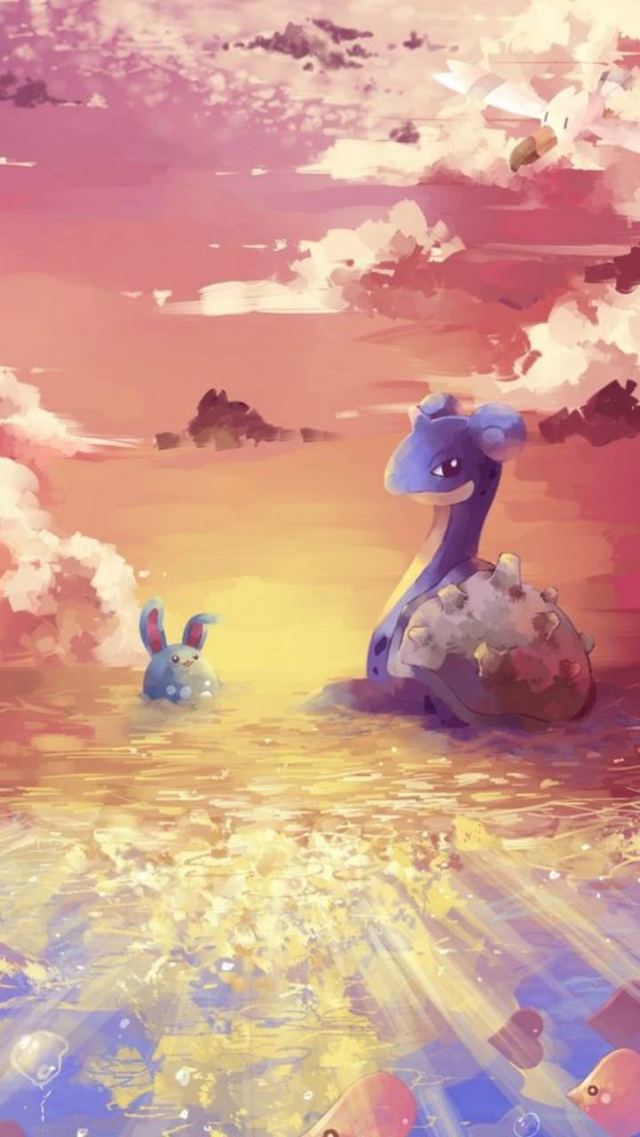 Lapras, Azumarill, Pokémon, Anime, Hintergrund, 730x1280 HD Handy