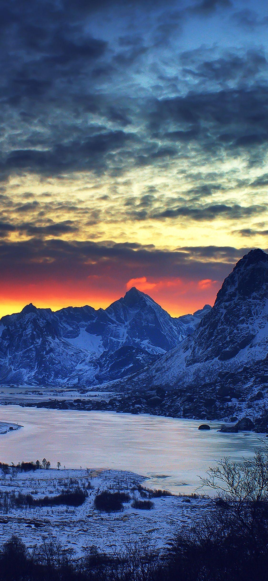 Cold Mountain, Schnee, Blau, Nacht, Bergsee, 1130x2440 HD Handy