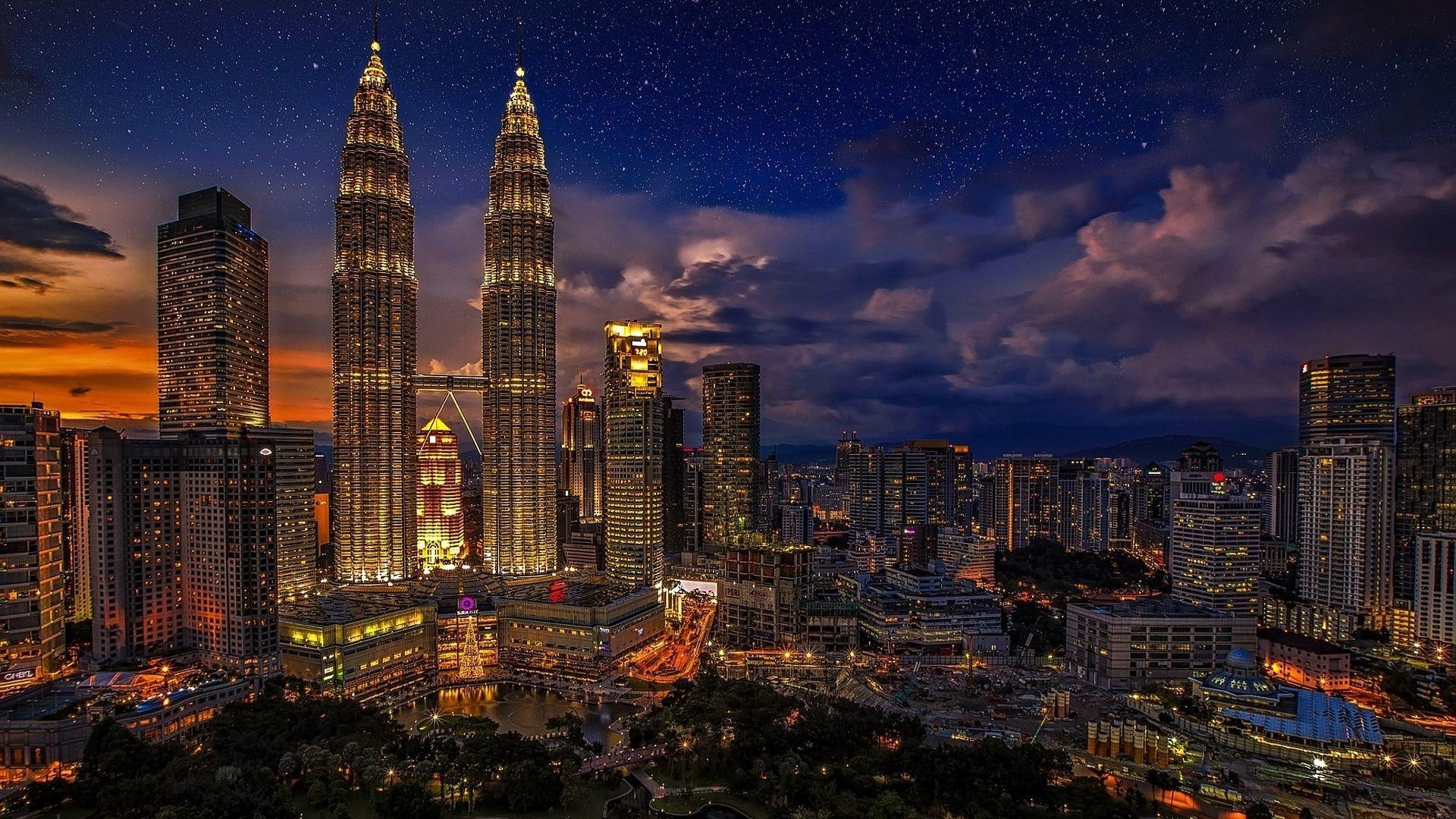 Petronas Twin Towers, Malaysia, Nacht, Aussicht, Beleuchtung, 1920x1080 Full HD Desktop