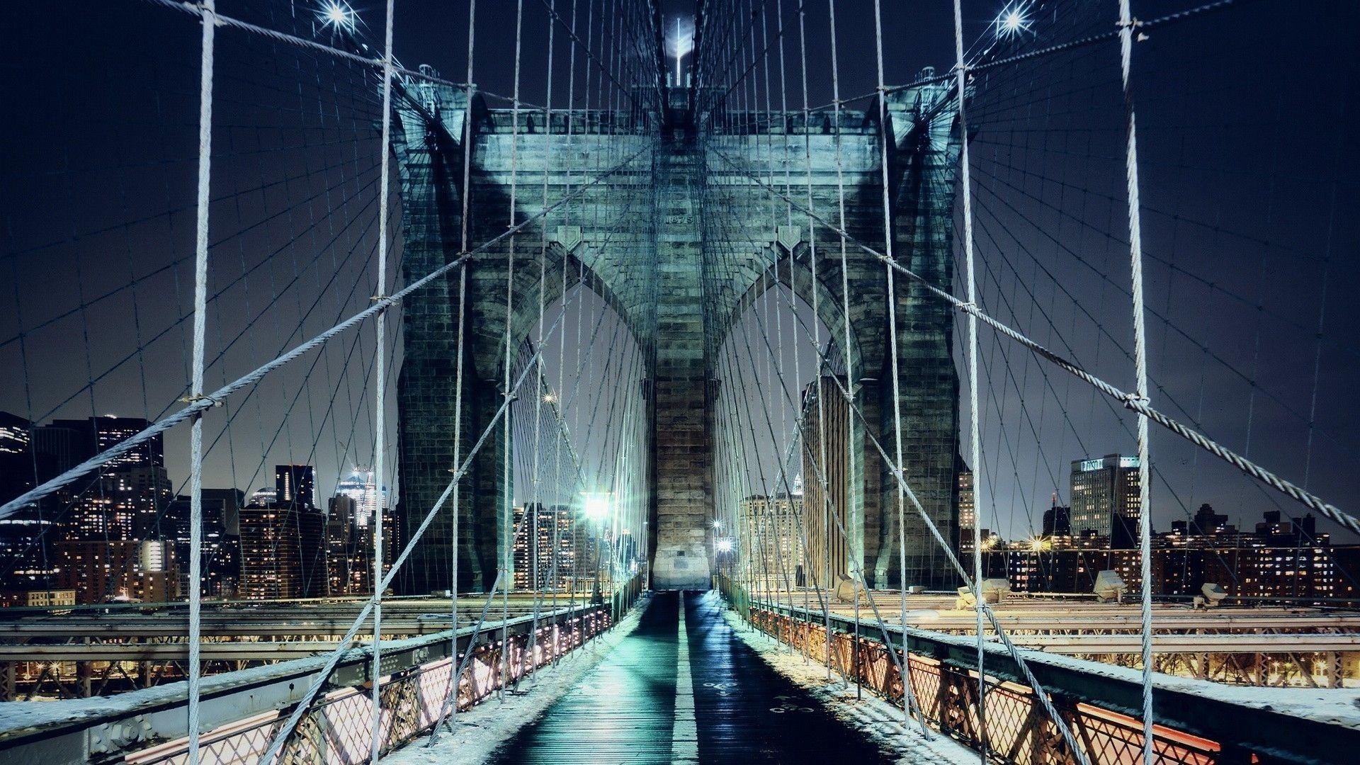 Brooklyn Bridge, New York City, Stadtlandschaften, Lichter, Brücken, 1920x1080 Full HD Desktop