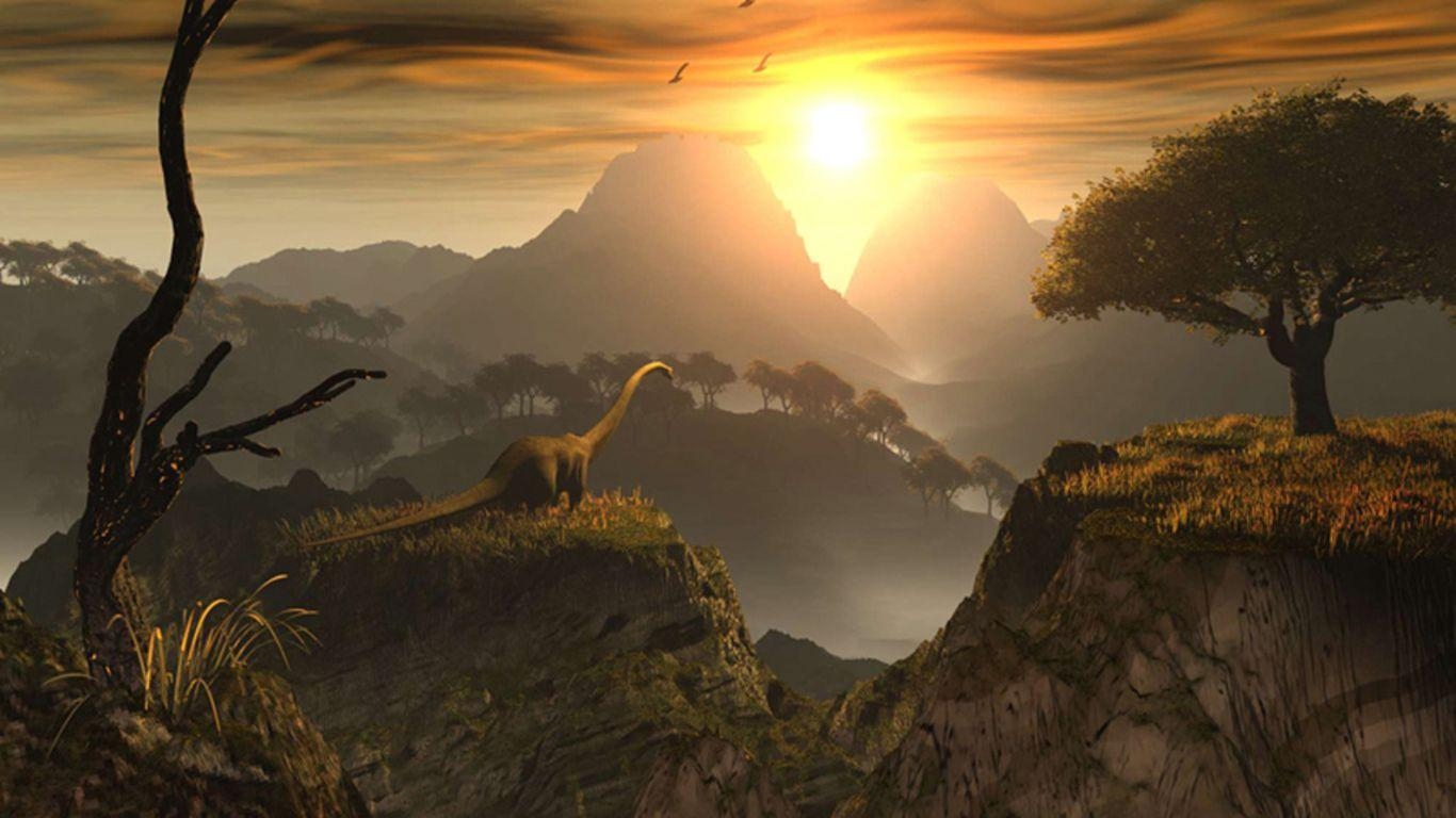 Brachiosaurus, Jura, Park, blau, Wallpaper, 1370x770 HD Desktop