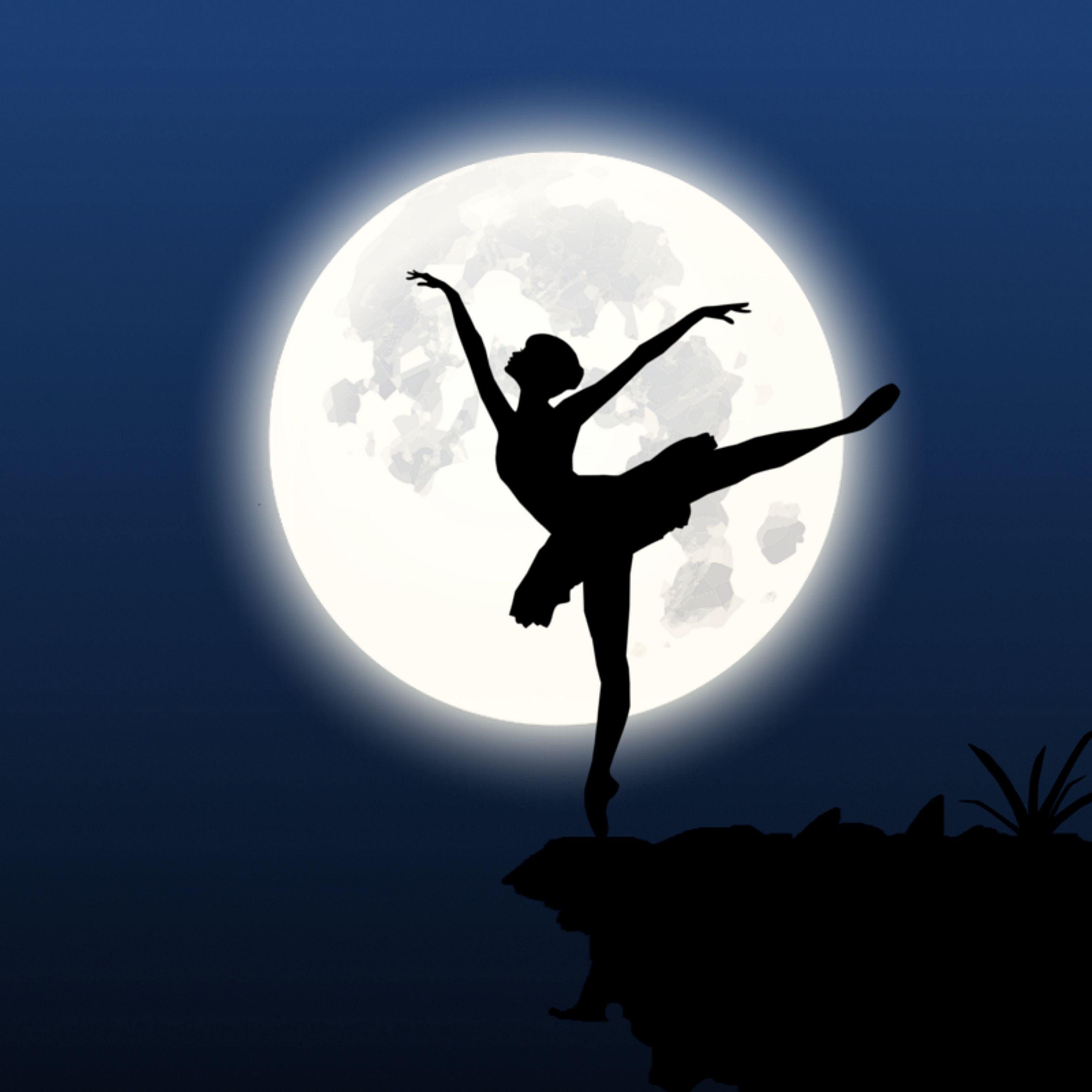 Ballerina, Silhouette, Mond, Tanz, Hintergrund, 2780x2780 HD Handy