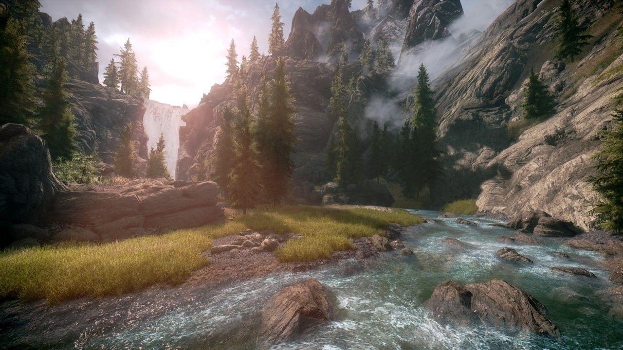 Wasserfälle, Flüsse, Skyrim, Elder Scrolls V, Gaming, 1280x720 HD Desktop