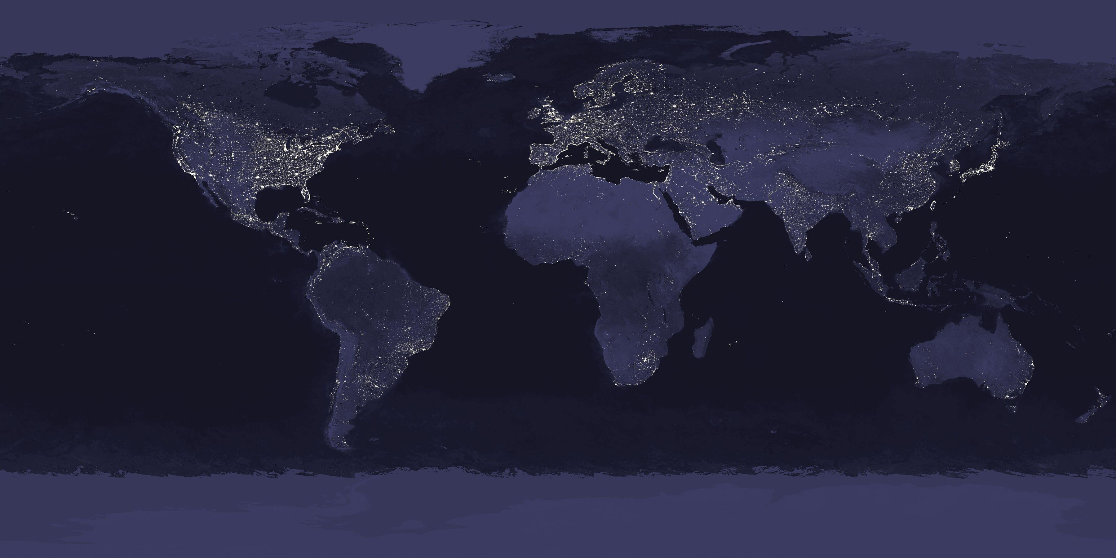 Nacht, Erde, Karten, Raum, Ansicht, 3600x1800 Dual Screen Desktop