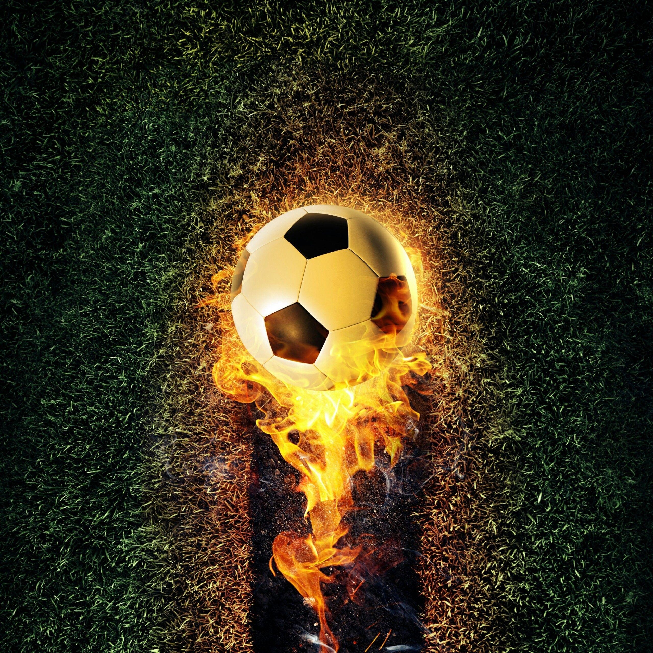 Ball, Feuer, Fußball, Sport, Hintergrund, 2560x2560 HD Handy