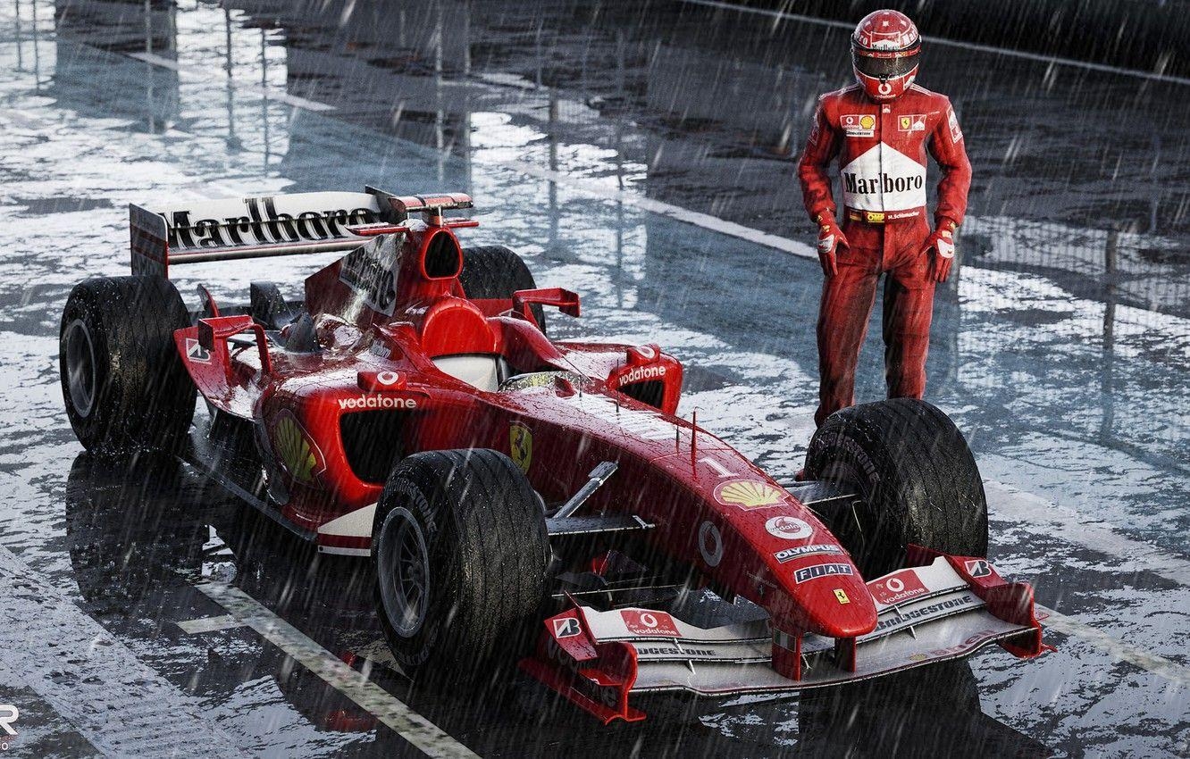 Sportmaschine, Regen, Formel 1, Rennwagen, Schumacher, 1340x850 HD Desktop