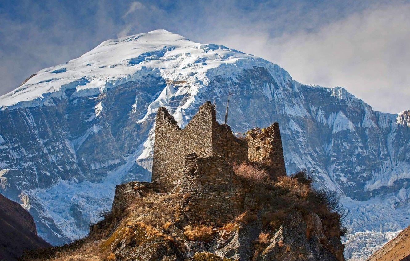 Berge, Ruinen, Dzong, Bhutan, Kloster, 1340x850 HD Desktop