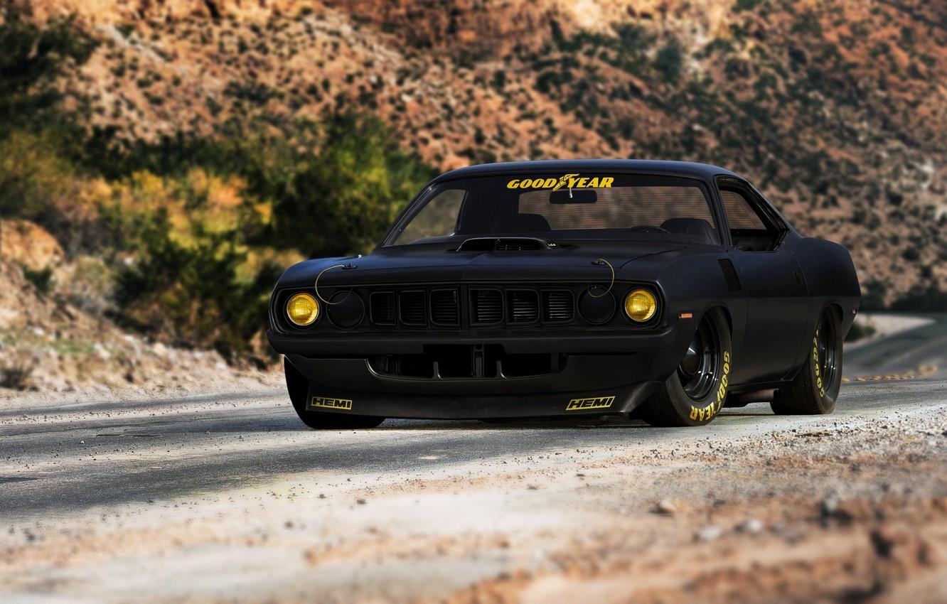 Schwarzes Muscle Car, Plymouth, Hemi Cuda, 1340x850 HD Desktop