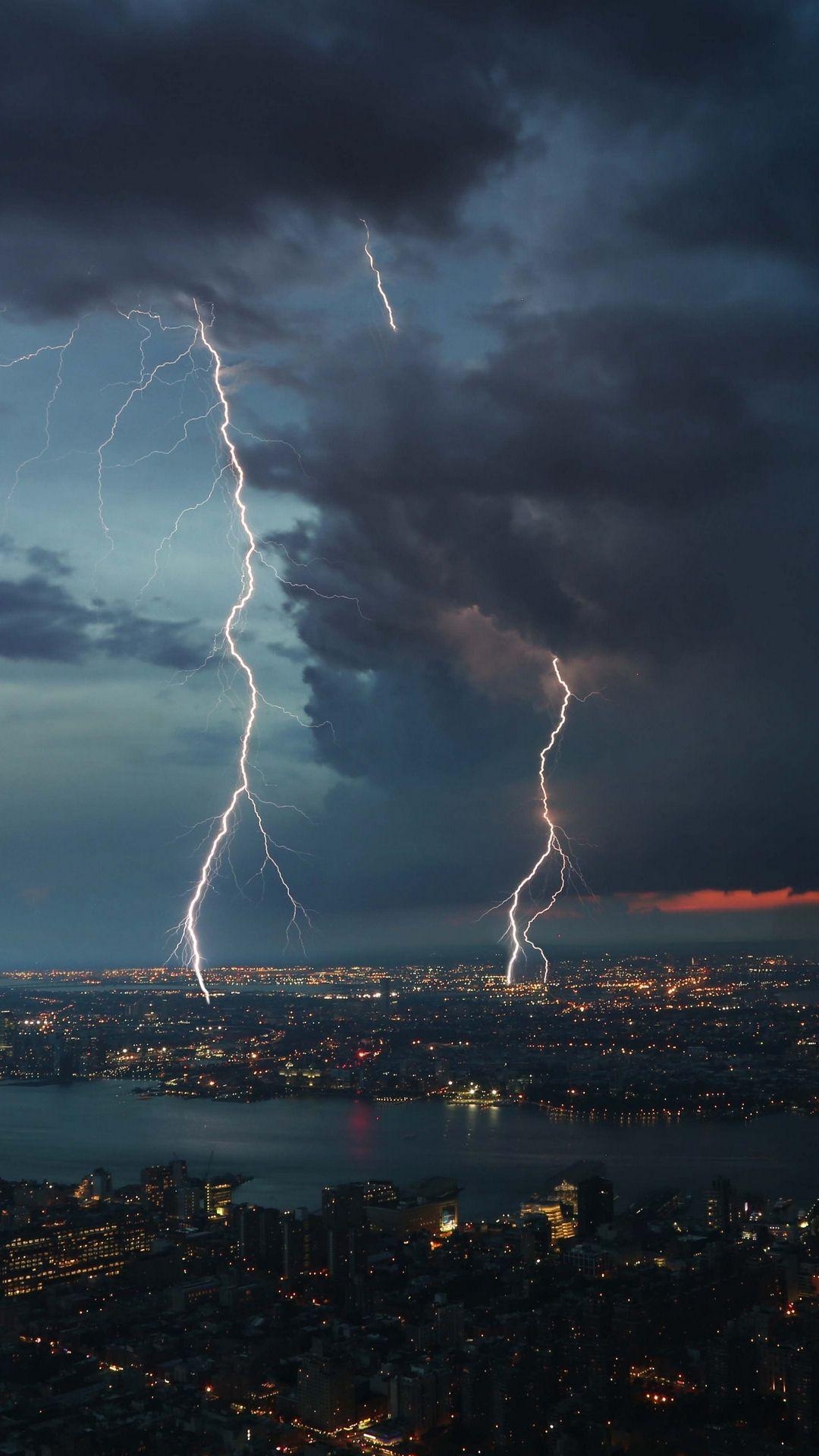 Gewitter, Stadt, Himmel, Wolken, Wetter, 1080x1920 Full HD Handy