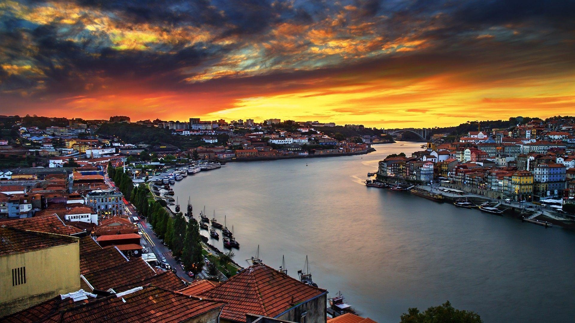 Porto, Portugal, Sonnenuntergang, Reise, Ziel, 1920x1080 Full HD Desktop