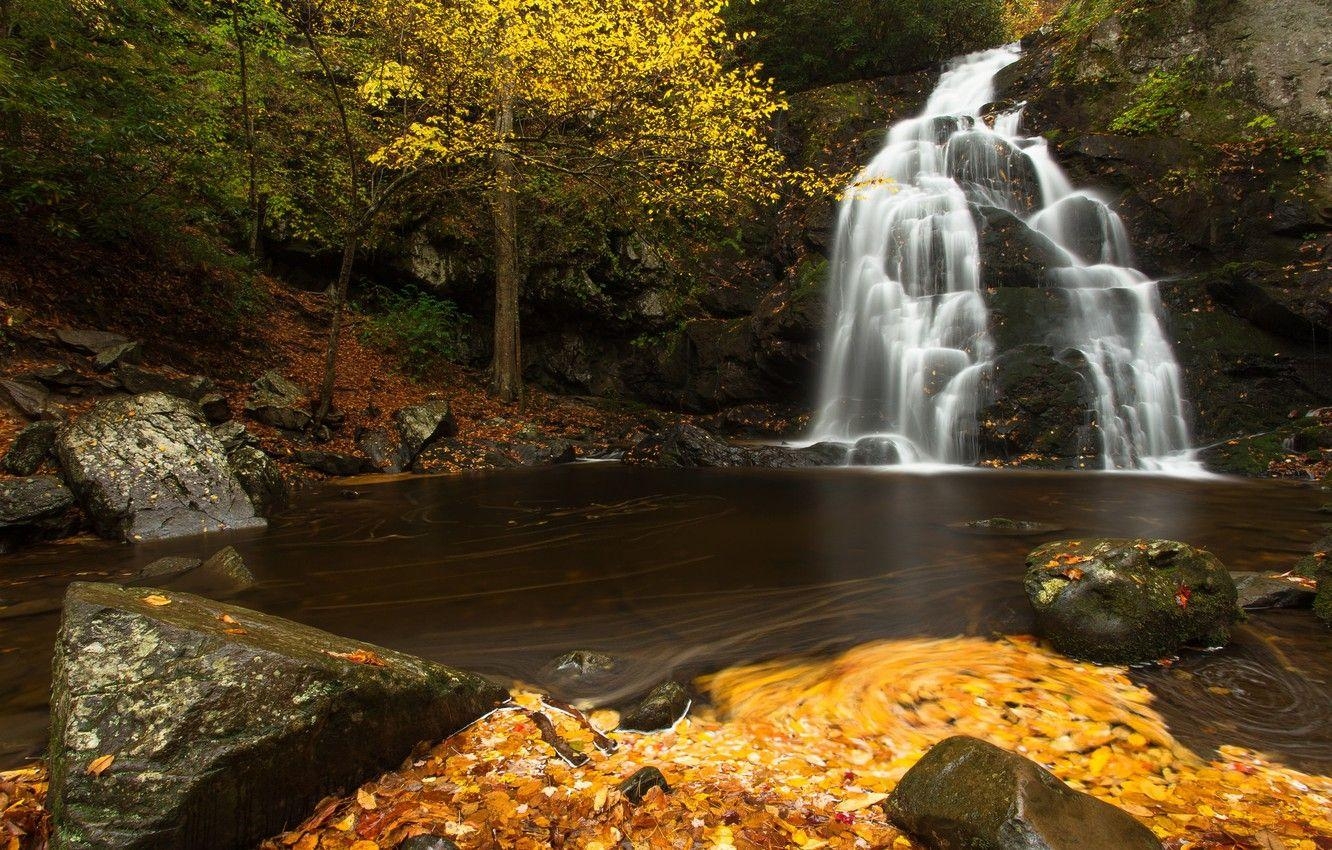 Herbstlaub, Fluss, Wasserfall, Tennessee, Nationalpark, 1340x850 HD Desktop