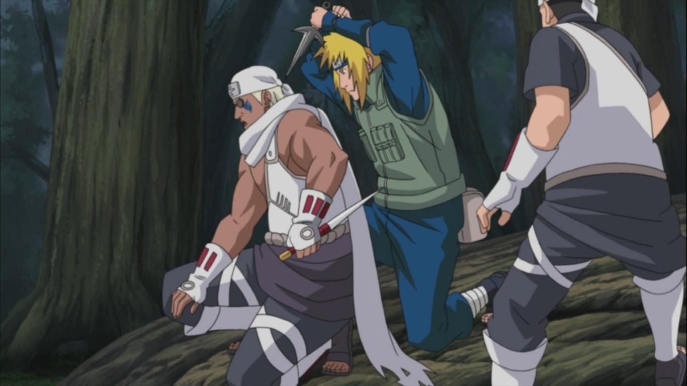 Minato vs Killer Bee, Naruto, Kampf, Anime, Jutsu, 1370x770 HD Desktop