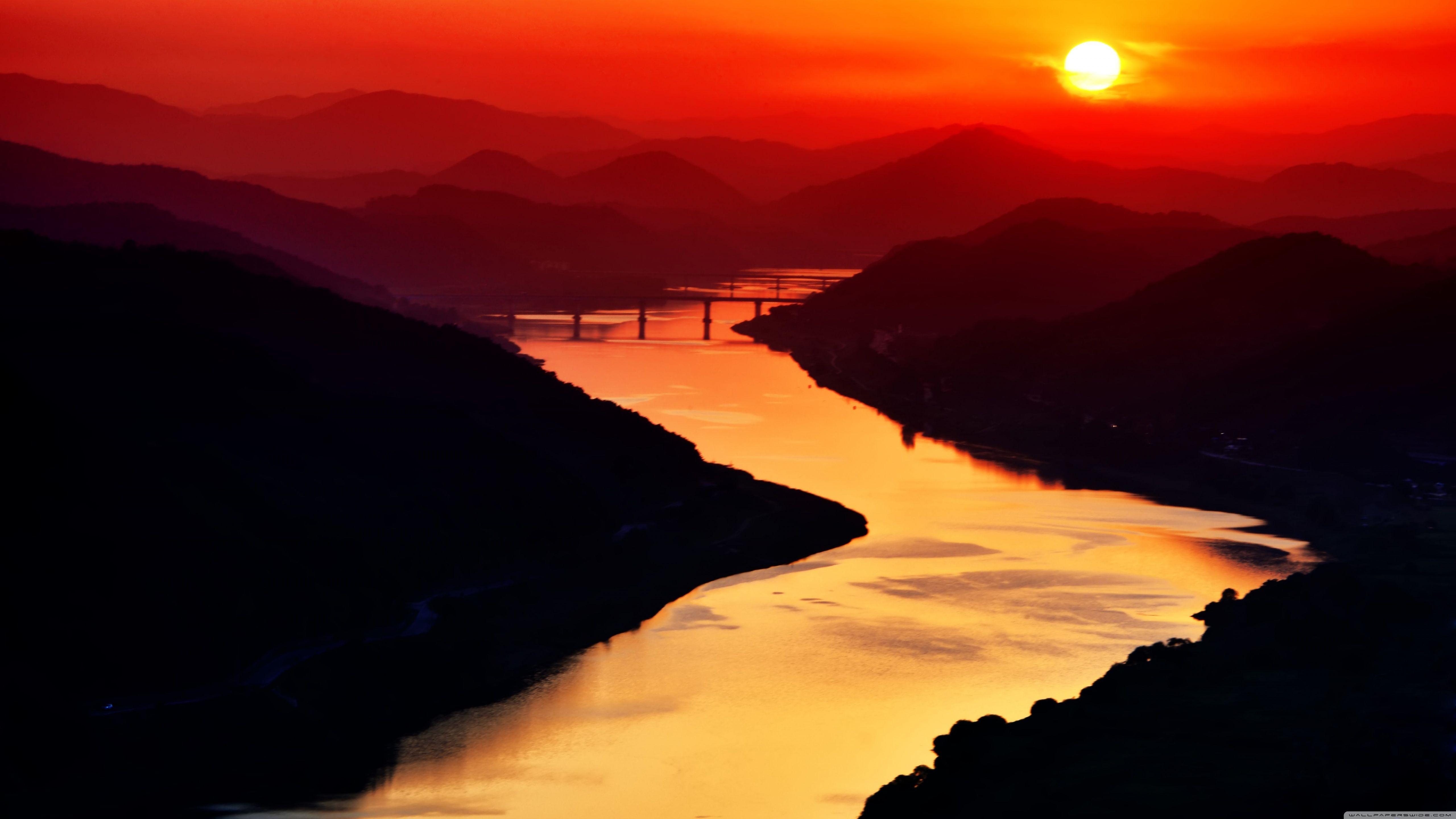 Sonnenuntergang, Fluss, 4K, Ultra HD, Weites Format, 5120x2880 4K Desktop