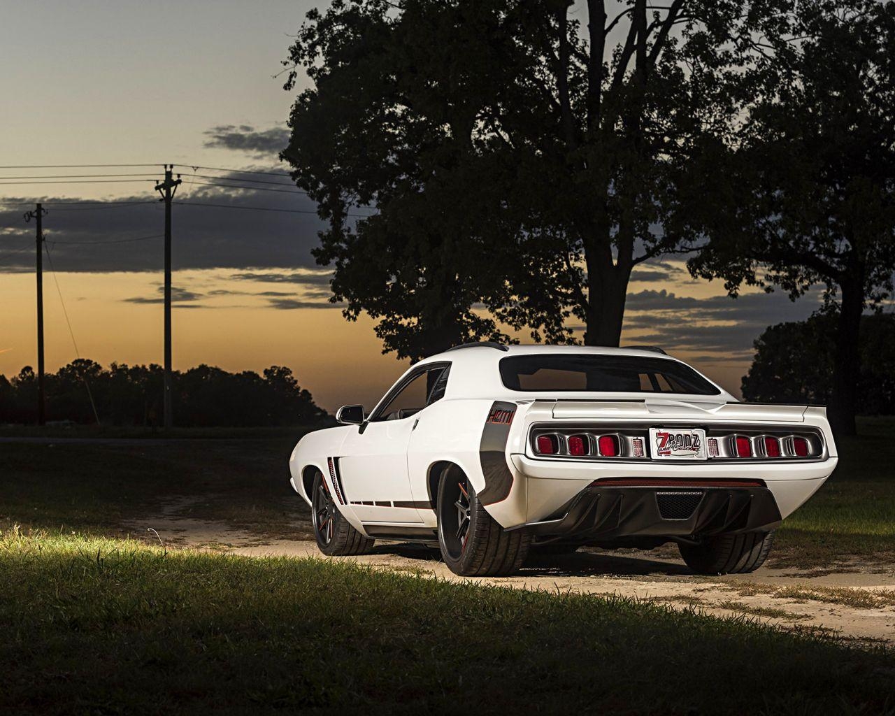 Plymouth Barracuda, weißes Auto, Muscle Car, klassisches Auto, Rückansicht, 1280x1030 HD Desktop