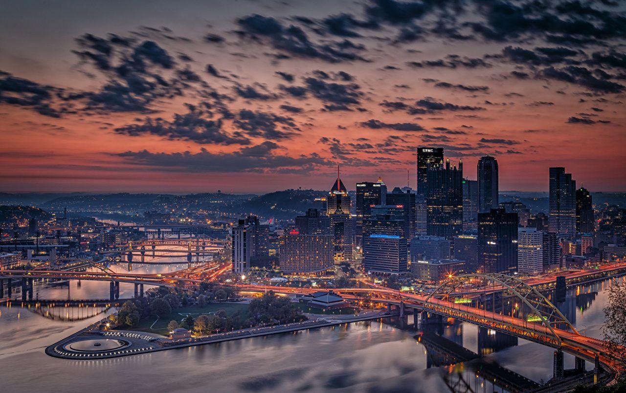 Pittsburgh, Brücken, Abend, Städte, Wolken, 1280x810 HD Desktop