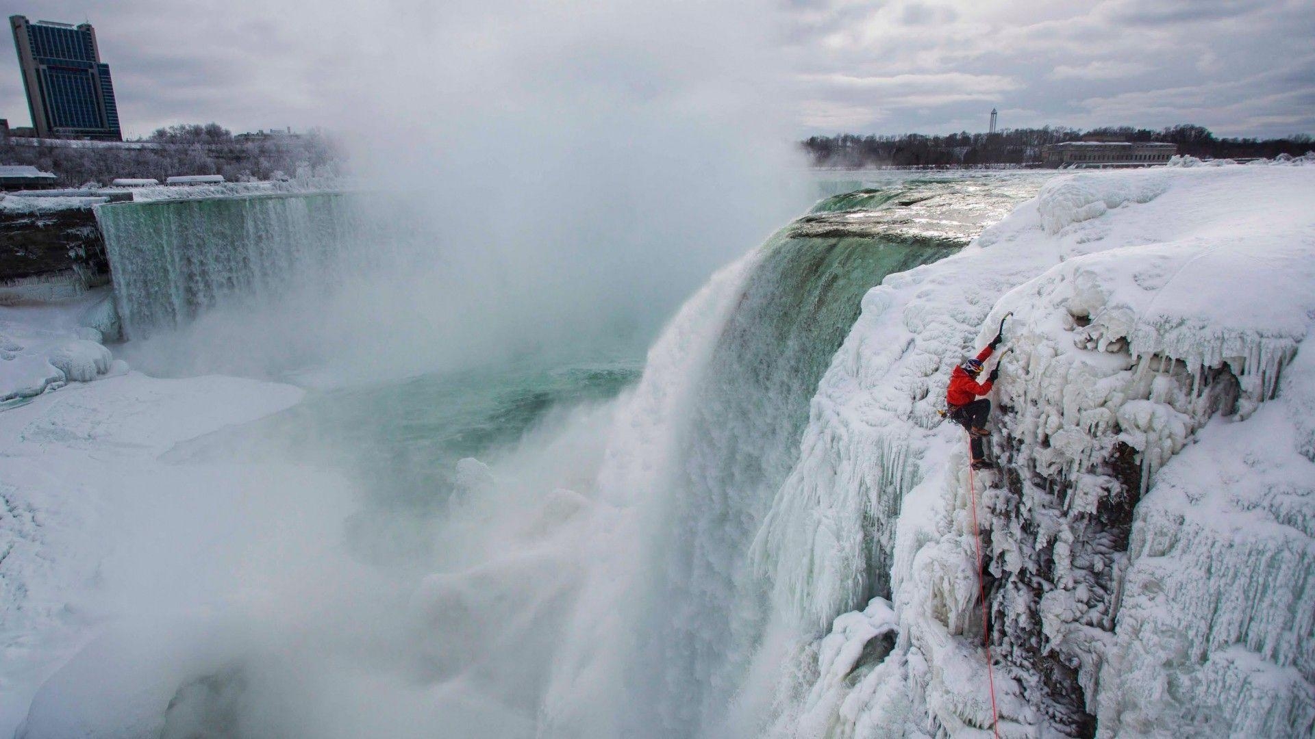 Winter, Schnee, Landschaft, Niagara-Fälle, Eisklettern, 1920x1080 Full HD Desktop