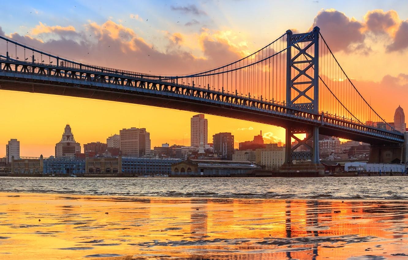 Philadelphia, Panoramabild, Delaware, Brücke, Flusslandschaft, 1340x850 HD Desktop