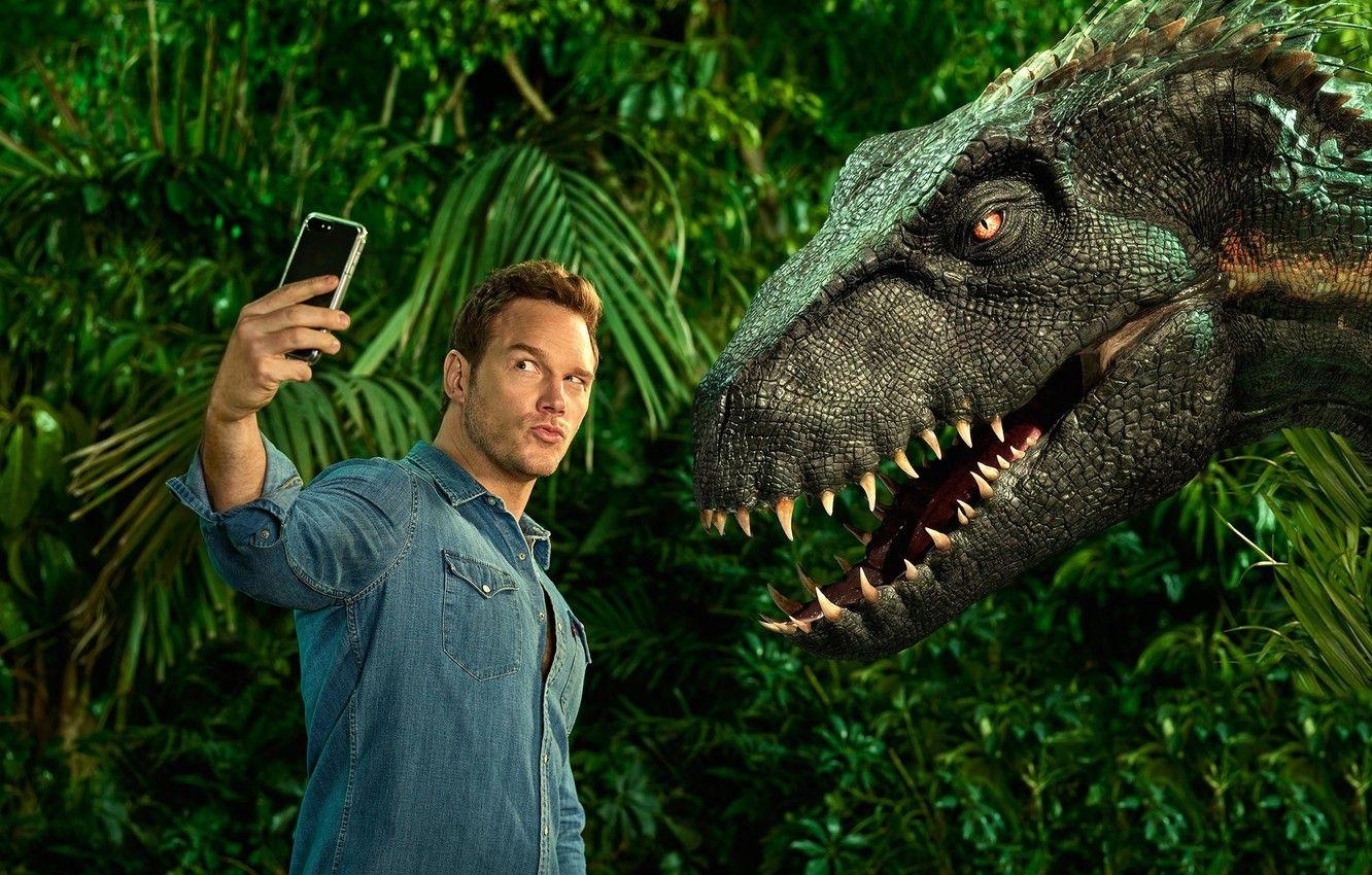 Chris Pratt, Dinosaurier, Telefon, Jurassic, Männlich, 1340x850 HD Desktop