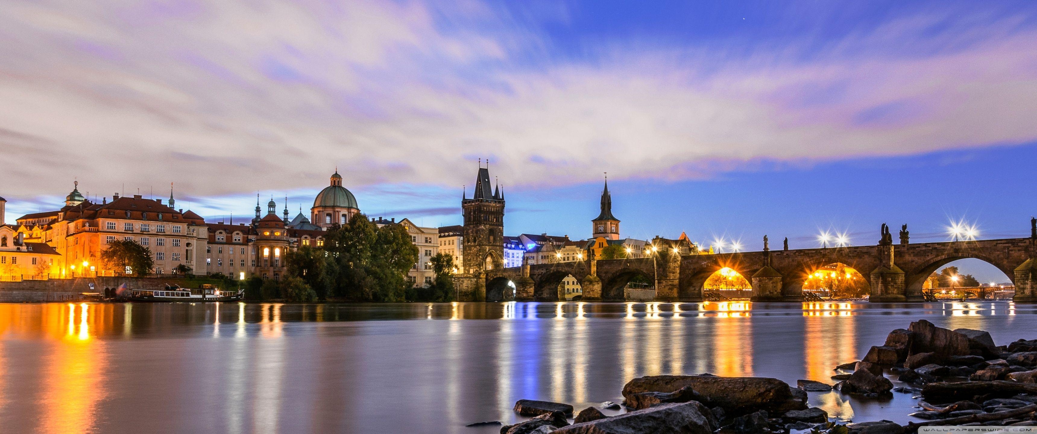 Karlsbrücke, Ultra HD, Prag, Desktop, Tschechien, 3440x1440 Dual Screen Desktop