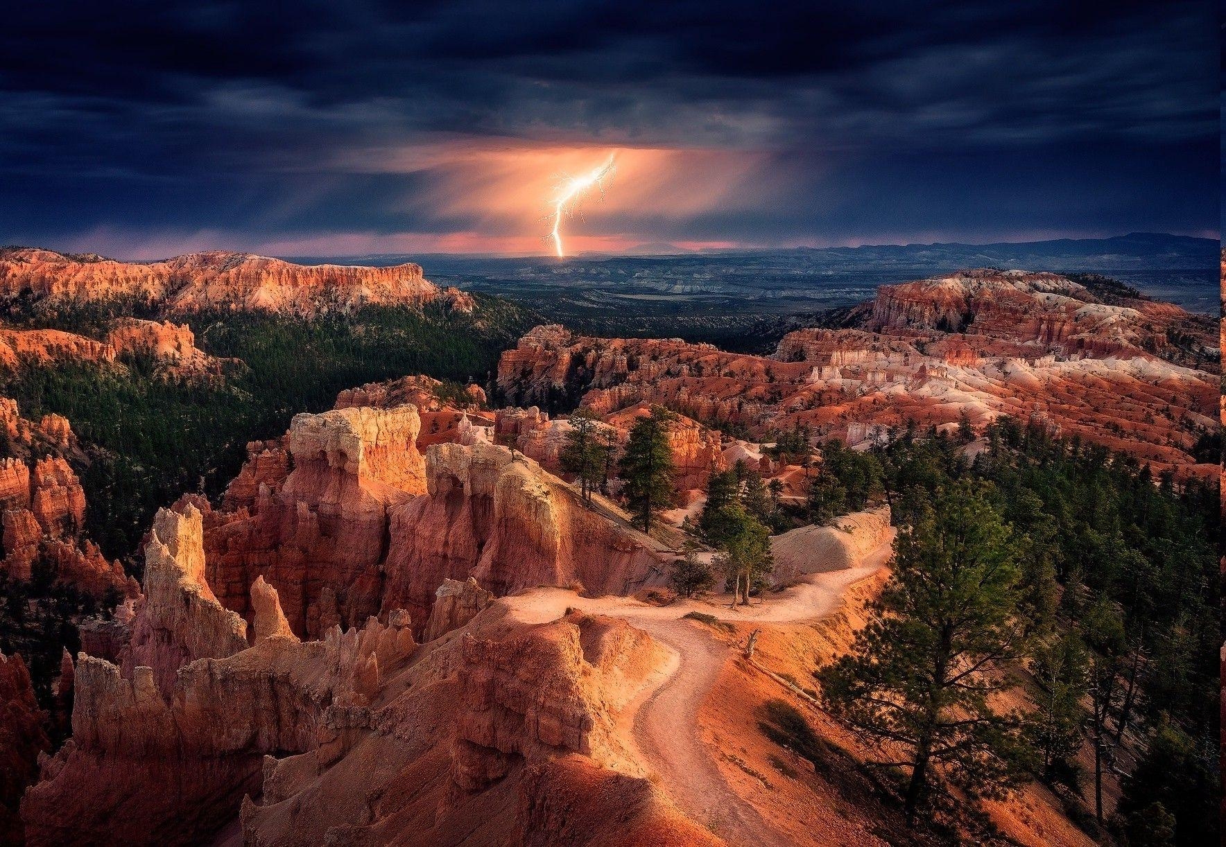 Natur, Landschaft, Blitzsturm, Bryce Canyon, Bäume, 1770x1230 HD Desktop