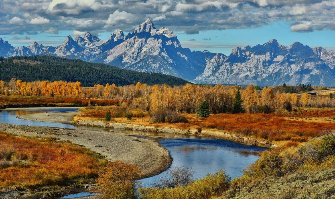 Fluss, Grand Teton, Herbst, Berge, USA, 1180x700 HD Desktop