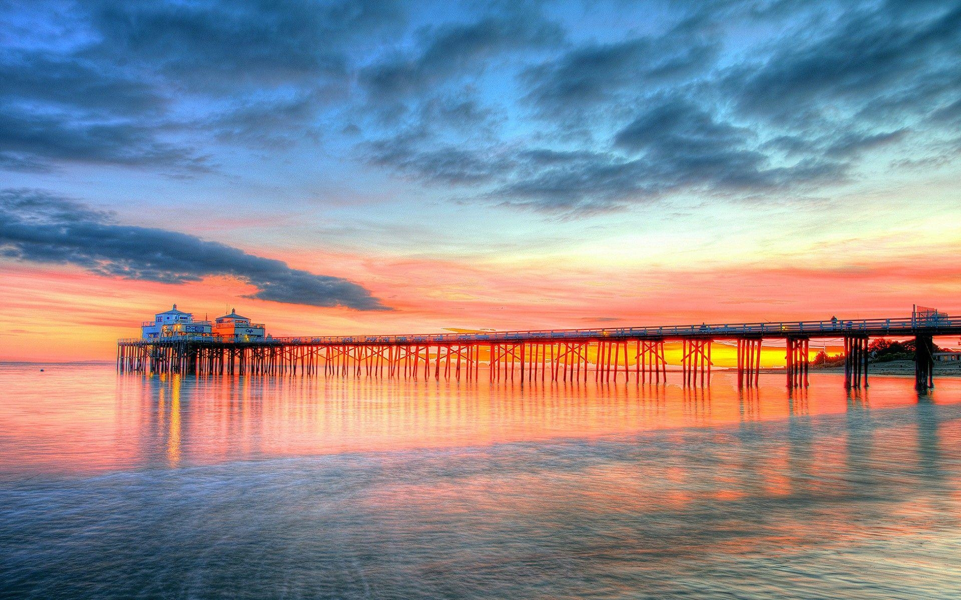 Malibu-Pier, Sonnenuntergang, Kalifornien, Strand, USA, 1920x1200 HD Desktop