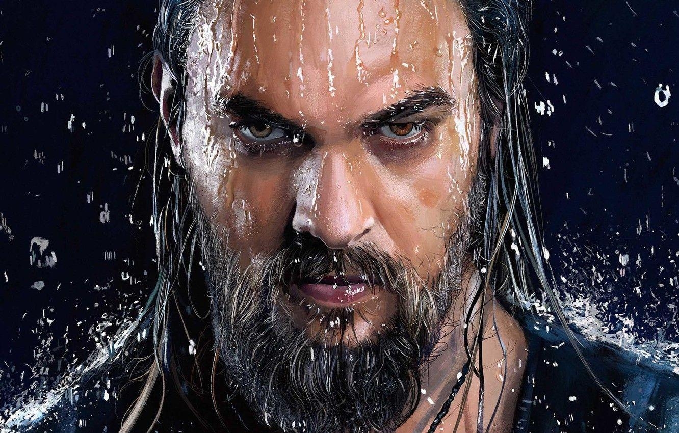 Jason Momoa, Augen, Filmstar, Aquaman, Bart, 1340x850 HD Desktop