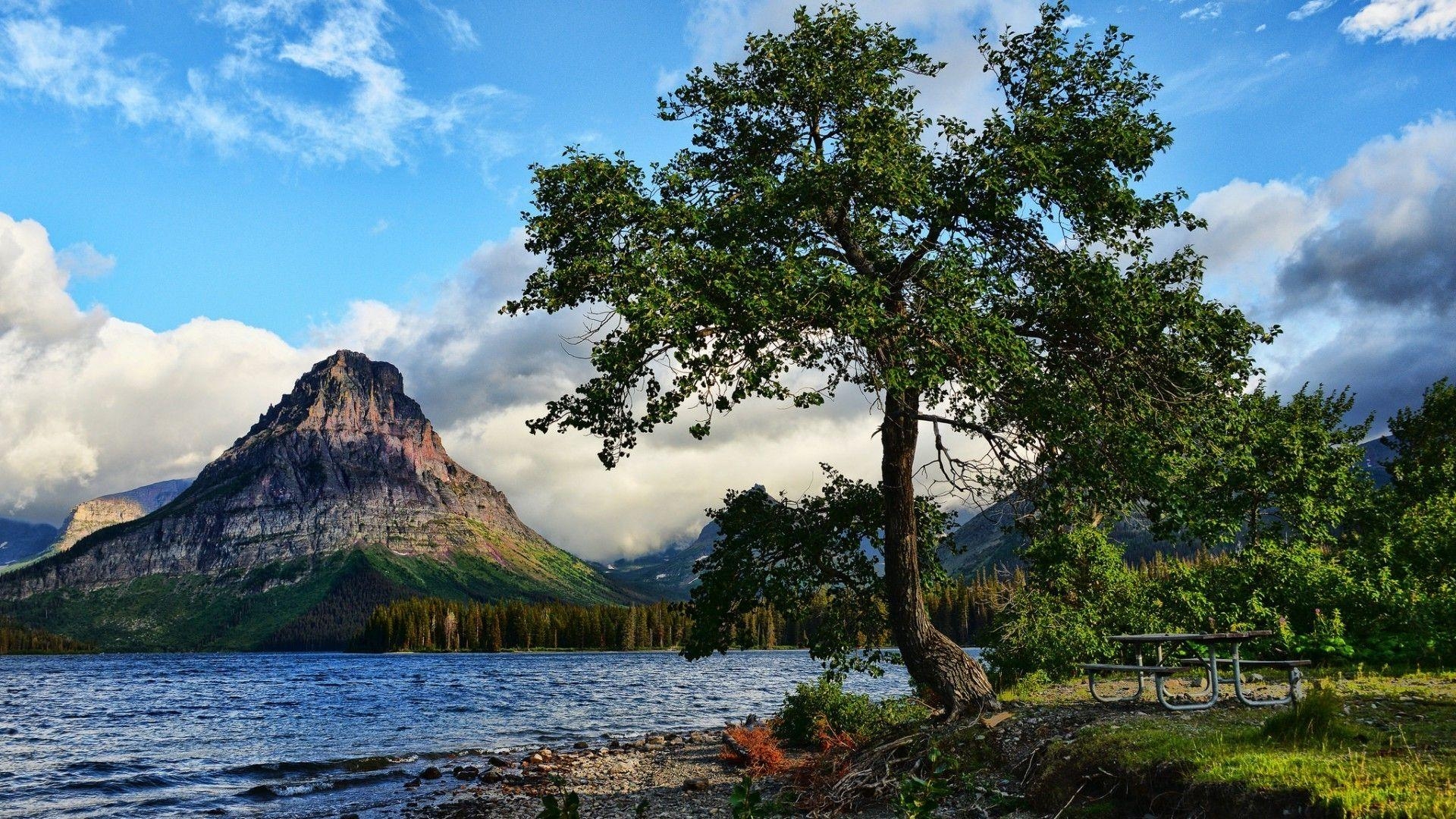 Naturlandschaft, Berg, Wasser, See, Bäume, 1920x1080 Full HD Desktop