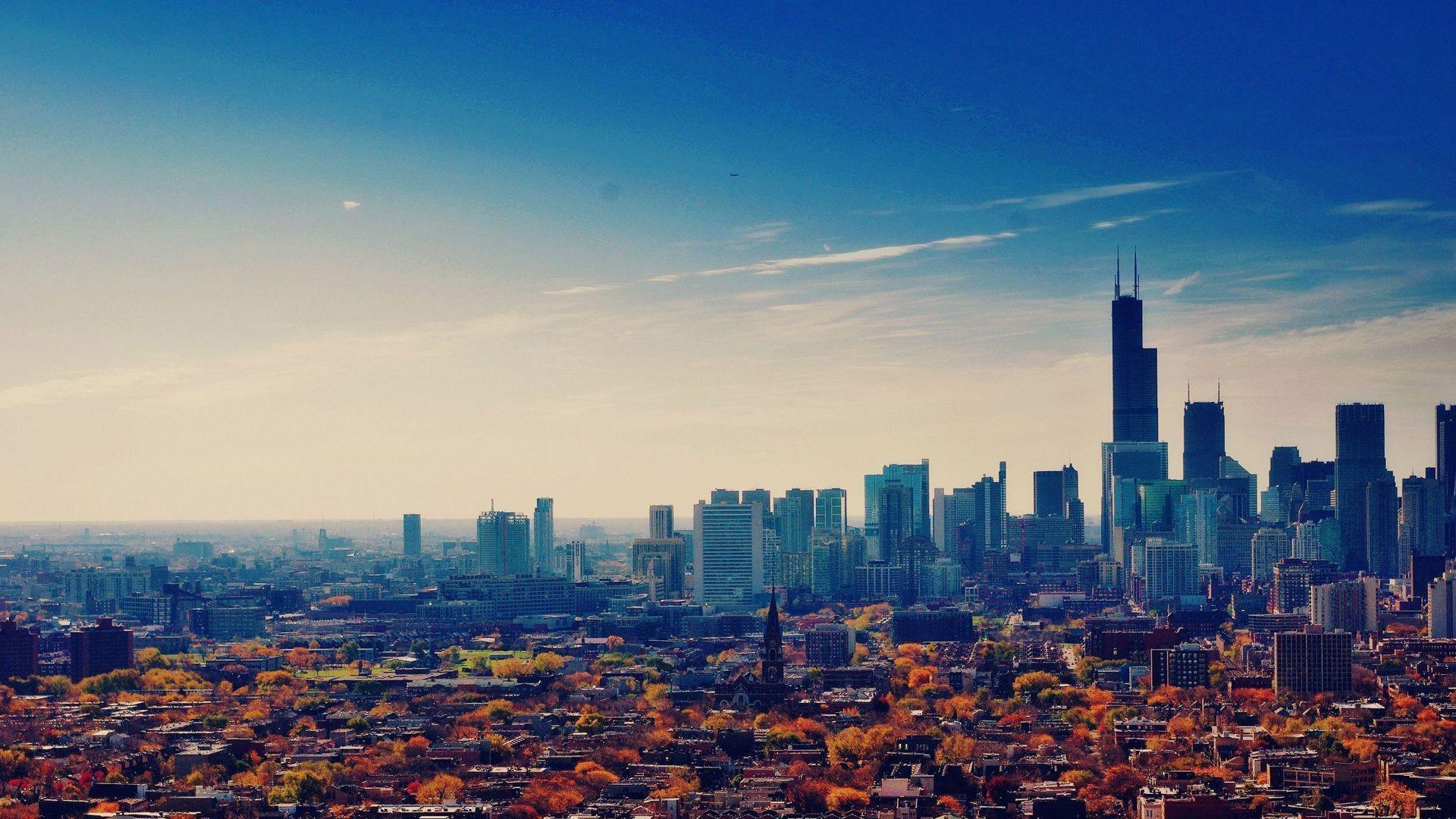 Blaues Chicago, Kostenloser Download, Himmel, Skyline, 1920x1080, 1920x1080 Full HD Desktop