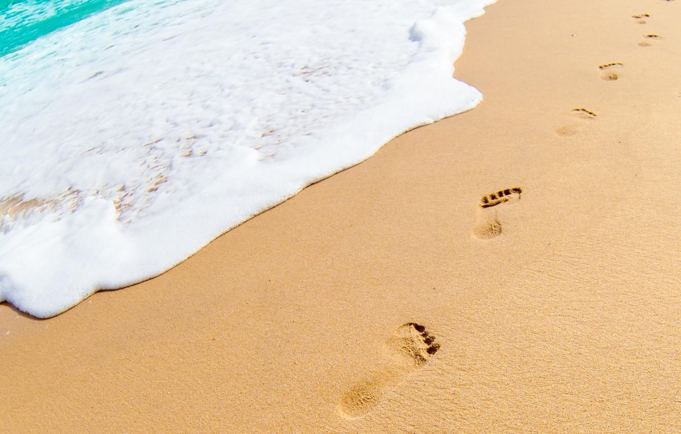 Fußspuren, Meer, Sommer, Schaum, Strand, 1340x850 HD Desktop