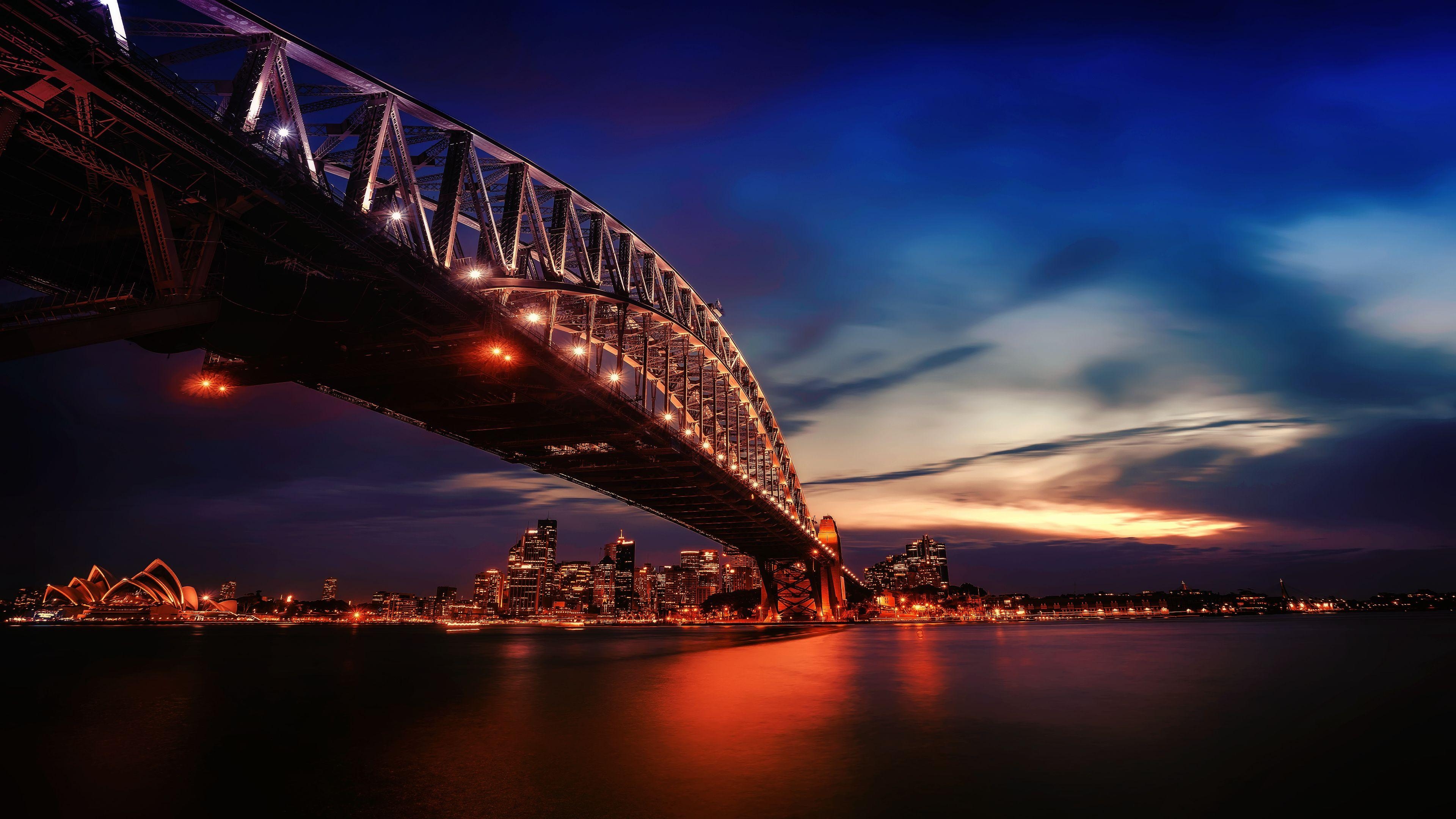 Sydney, Lichter, Harbour Bridge, 4K, Nacht, 3840x2160 4K Desktop