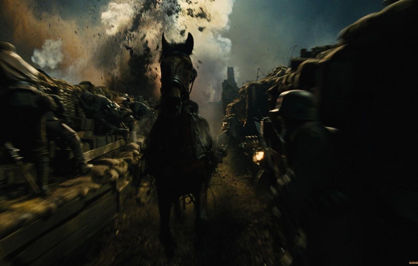 War Horse, Explosion, Soldaten, Film, Schlachtfeld, 1340x850 HD Desktop