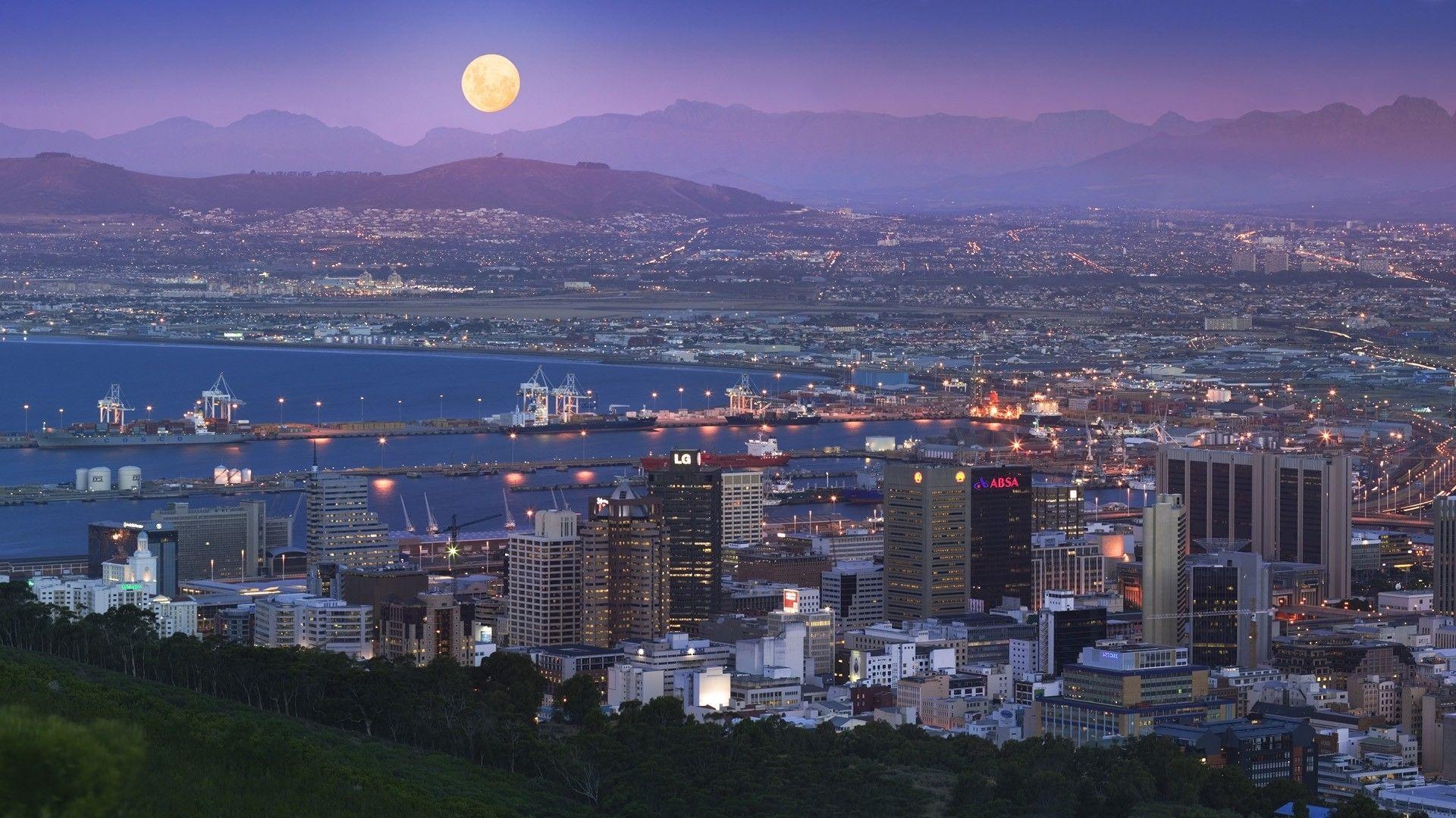 Kapstadt, Südafrika, Vollmond, Nacht, Landschaft, 1920x1080 Full HD Desktop