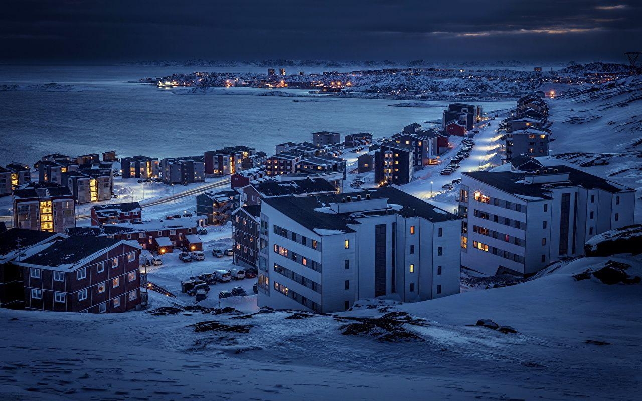 Nuussuaq Nuuk, Polarnacht, Arktis, Grönland, Städtebild, 1280x800 HD Desktop