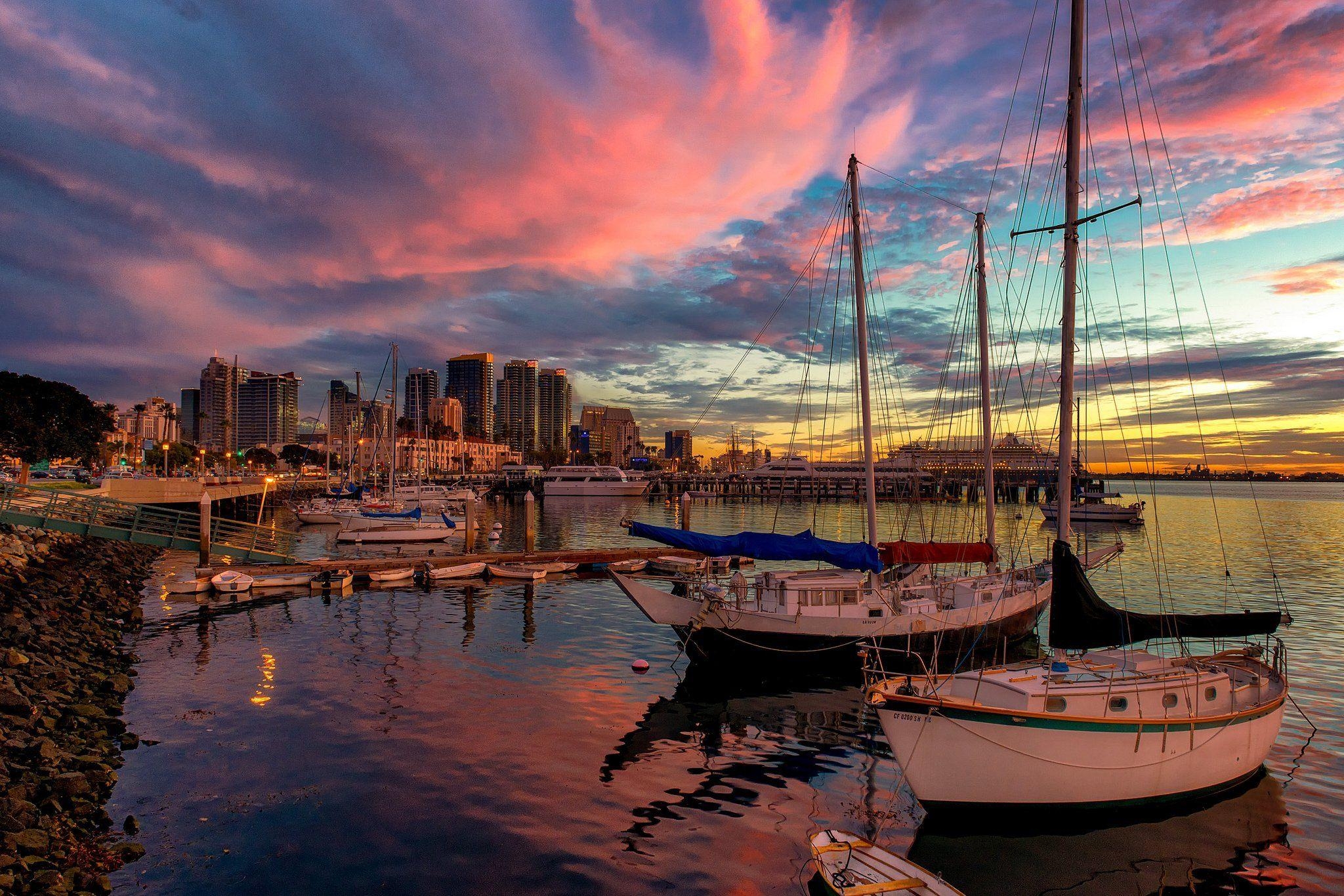 San Diego, Kalifornien, Dock, Abendstimmung, USA, 2050x1370 HD Desktop