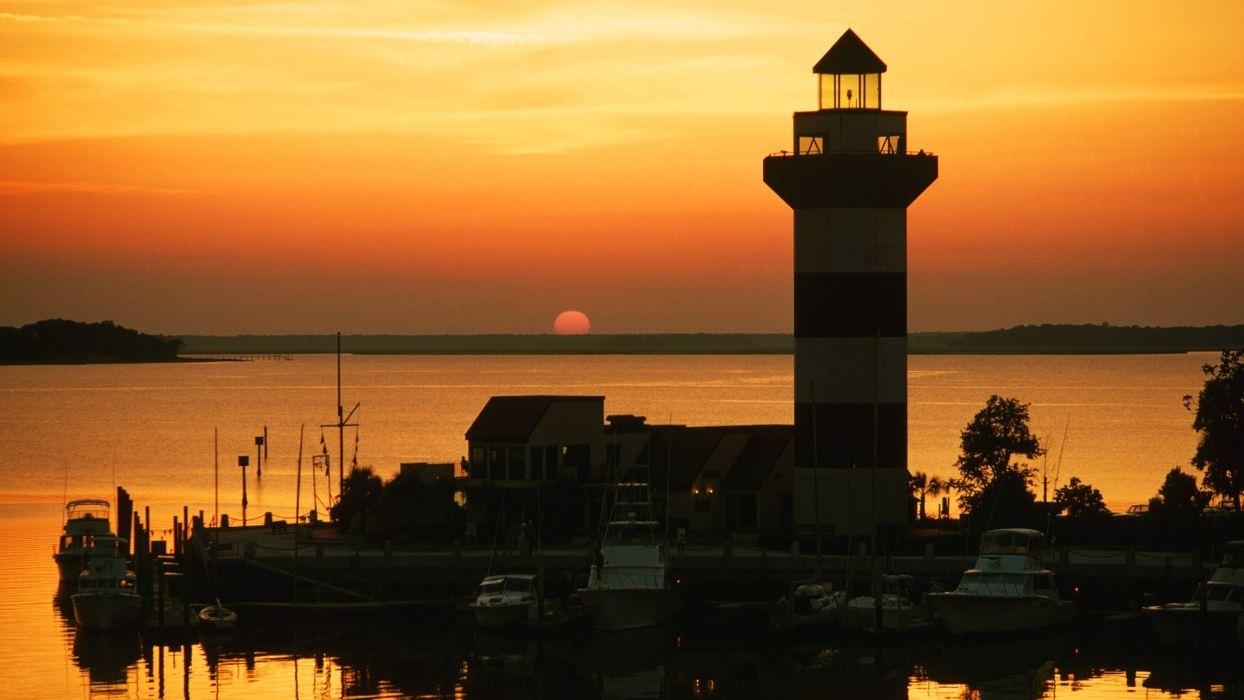 Leuchttürme, Hafenstadt, Inseln, South Carolina, USA, 1250x700 HD Desktop