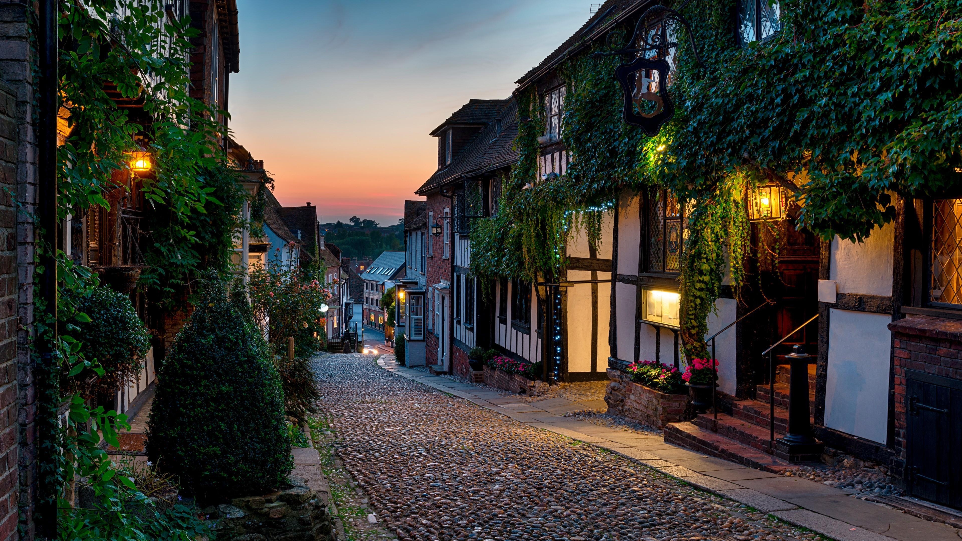 Meerjungfrauenstraße, Dämmerung, Rye, East Sussex, England, 3840x2160 4K Desktop