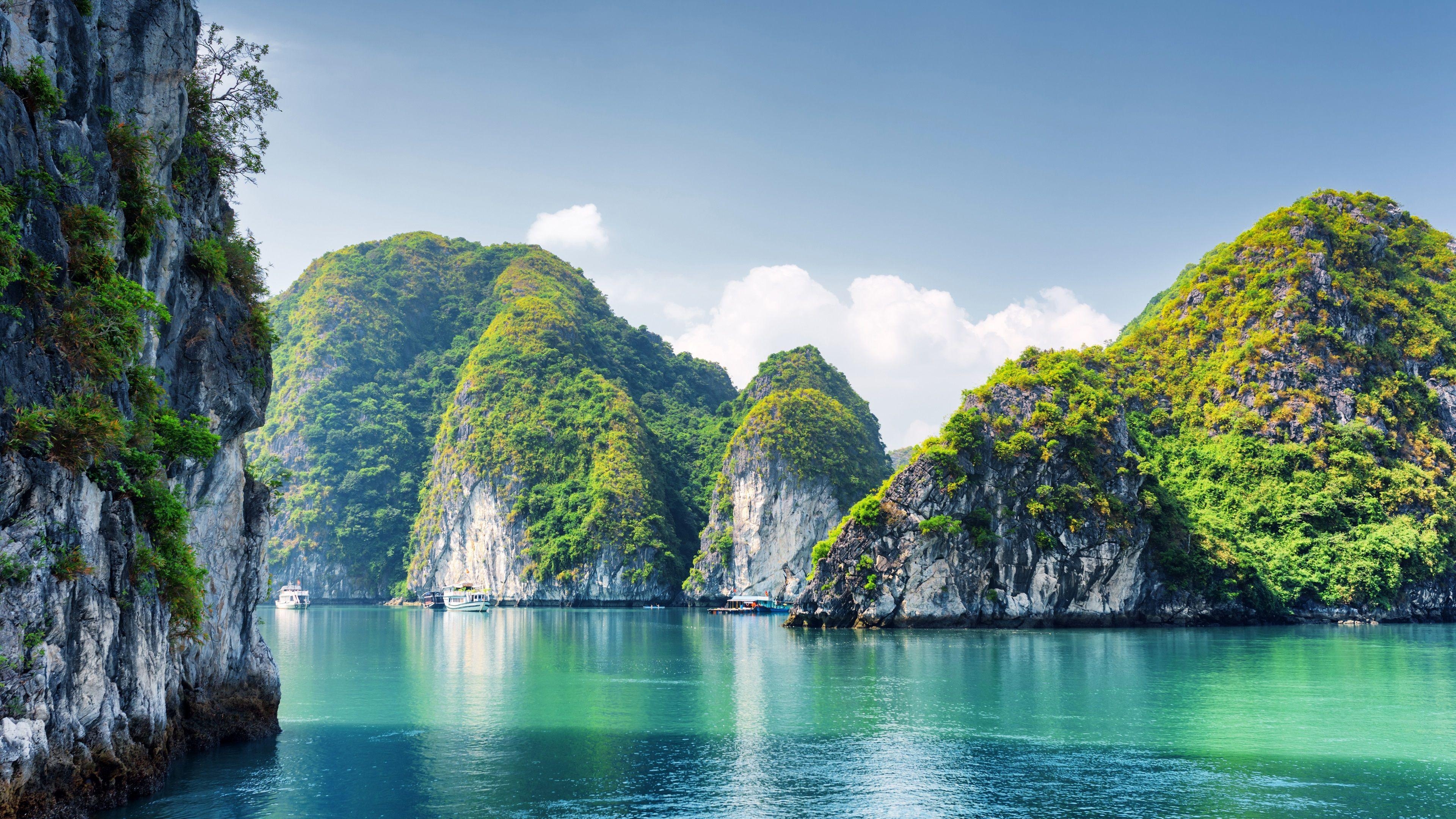 Vietnam, Halong-Bucht, Berge, Meer, Himmel, 3840x2160 4K Desktop