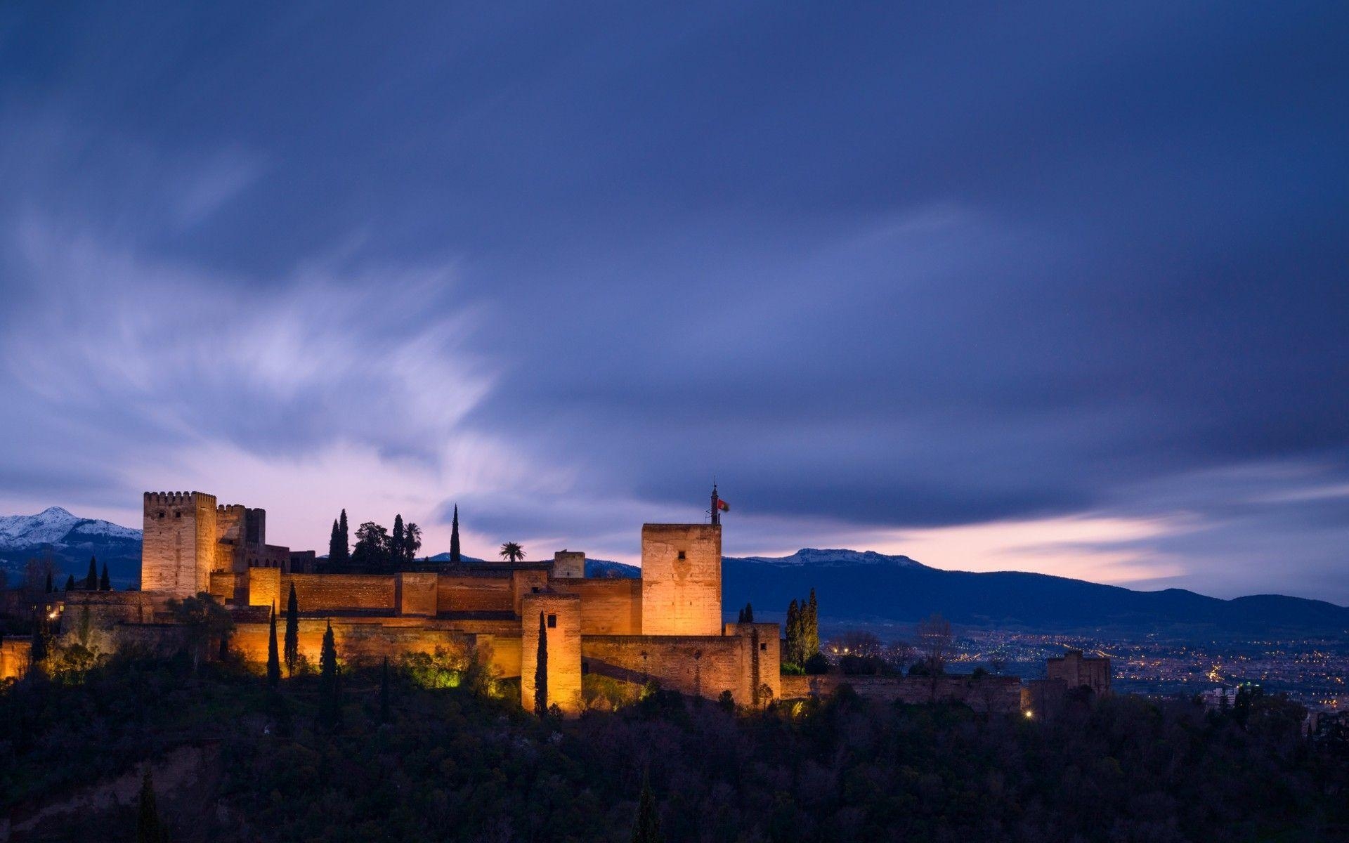 Granada, Nachtansicht, Voll HD, Alhambra, Spanien, 1920x1200 HD Desktop