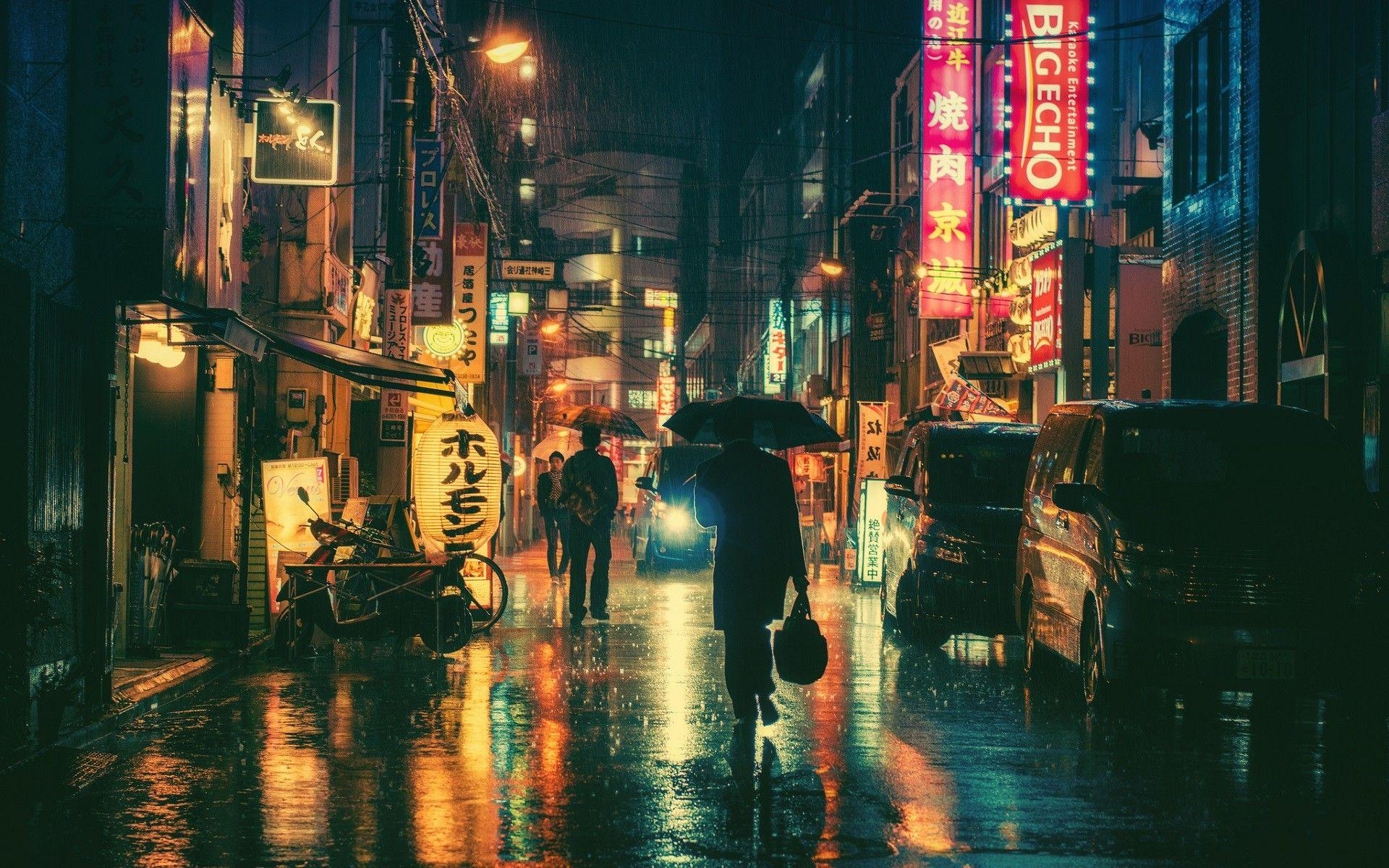 Japan, Stadt, Straße, Regen, Nacht, 1920x1200 HD Desktop