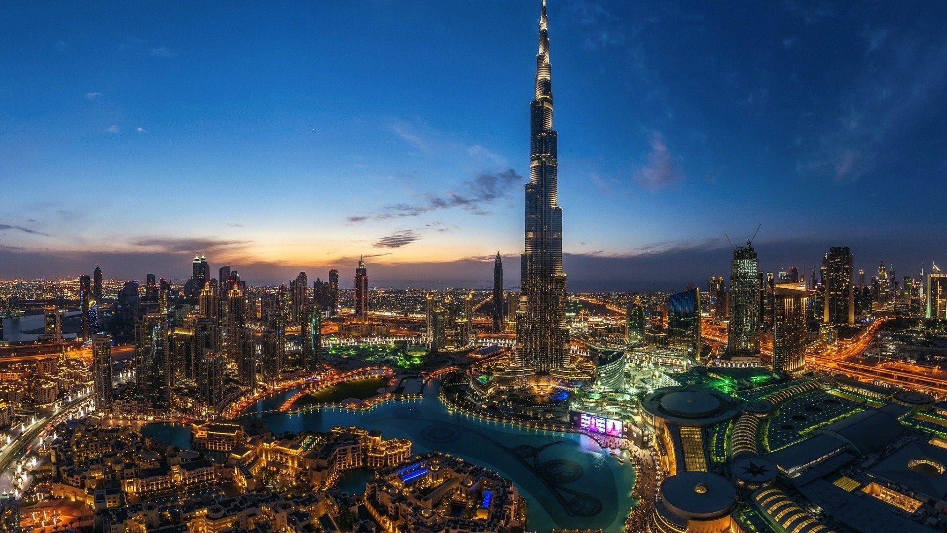 Burj Khalifa, Nachtlichter, Dubai, Majestät, Glanzlicht, 1920x1080 Full HD Desktop