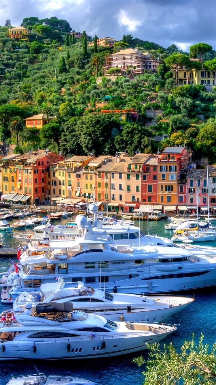 Portofino, Italien, Hafen, Yachten, Bäume, 750x1340 HD Handy