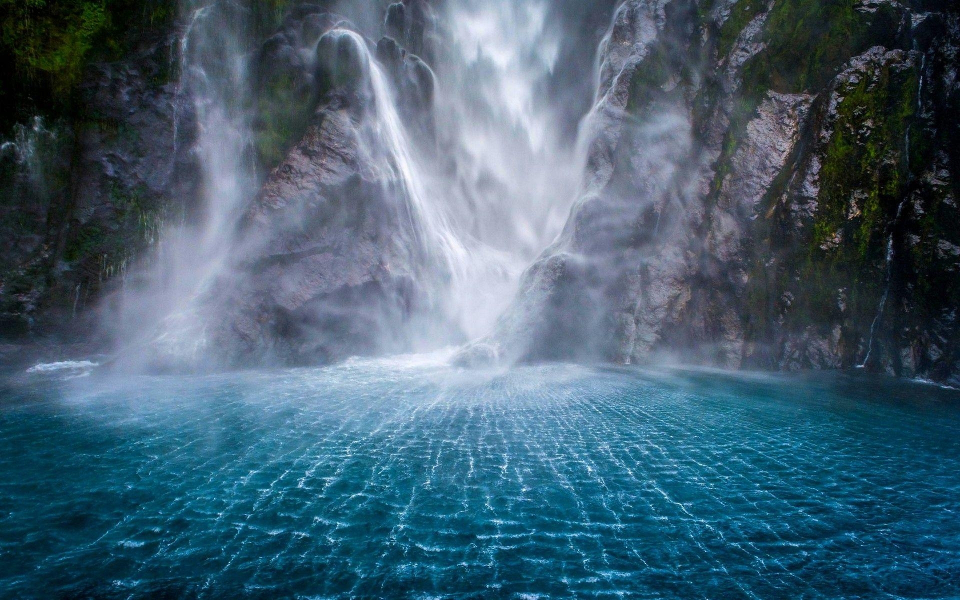 Wasserfall, Moos, Neuseeland, Landschaft, Milford Sound, 1920x1200 HD Desktop