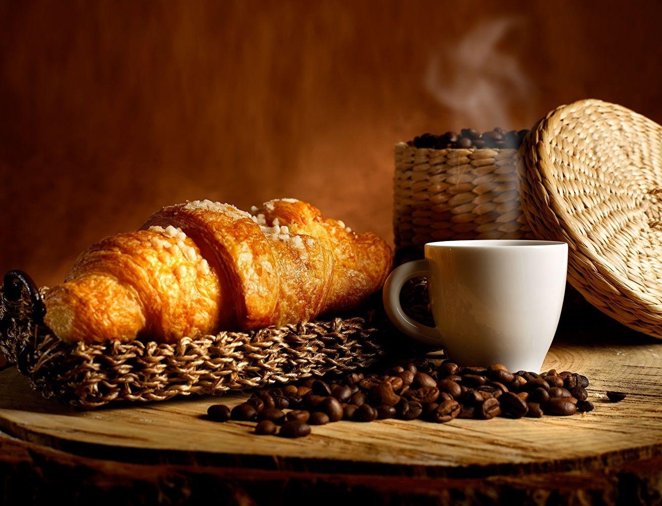 Kaffee, Croissant, Getreide, Tasse, Frühstück, 1340x1030 HD Desktop