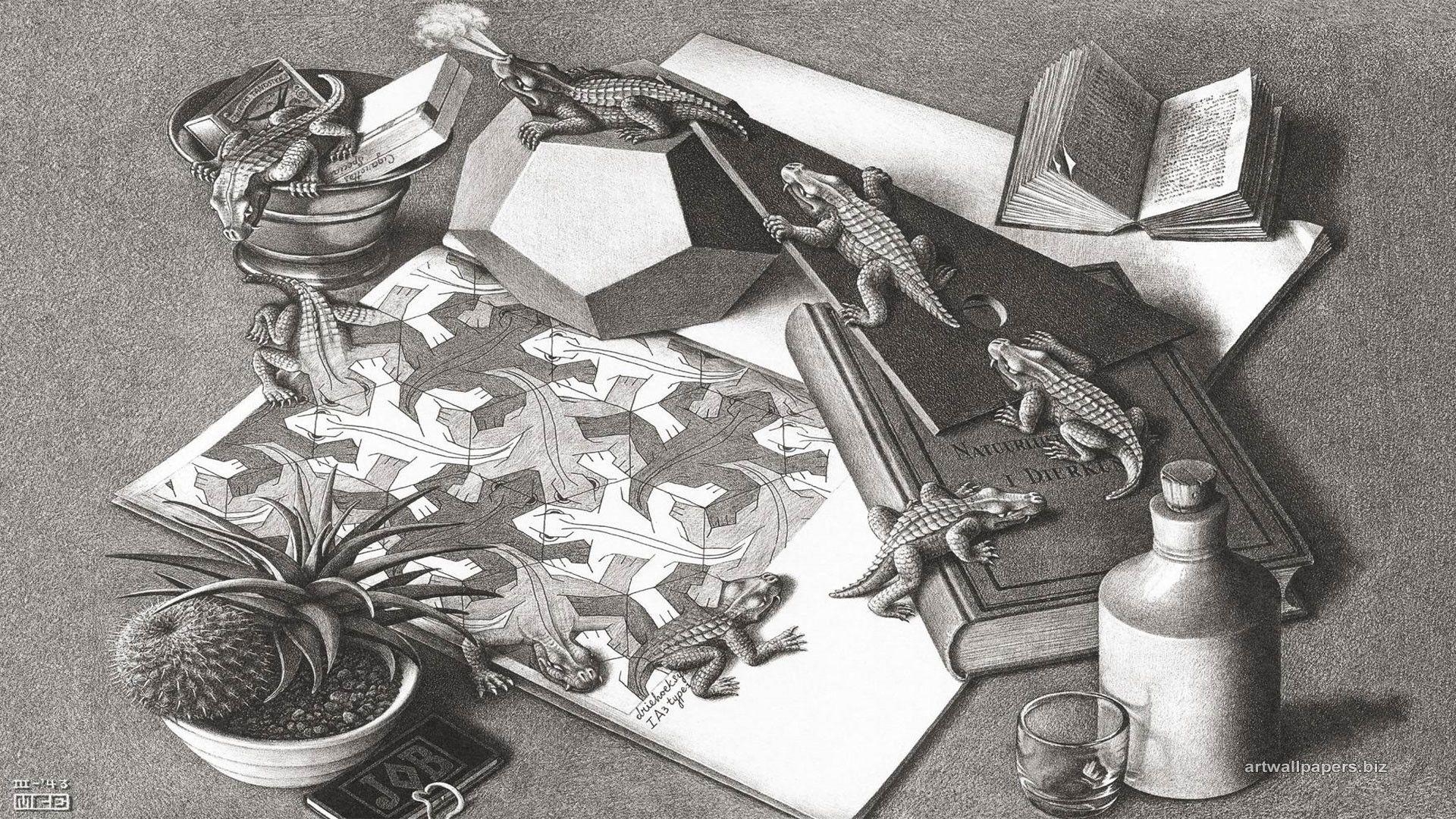 HD, M.C. Escher, Kunstwerk, Verzerrung, visuelle Kunst, 1920x1080 Full HD Desktop