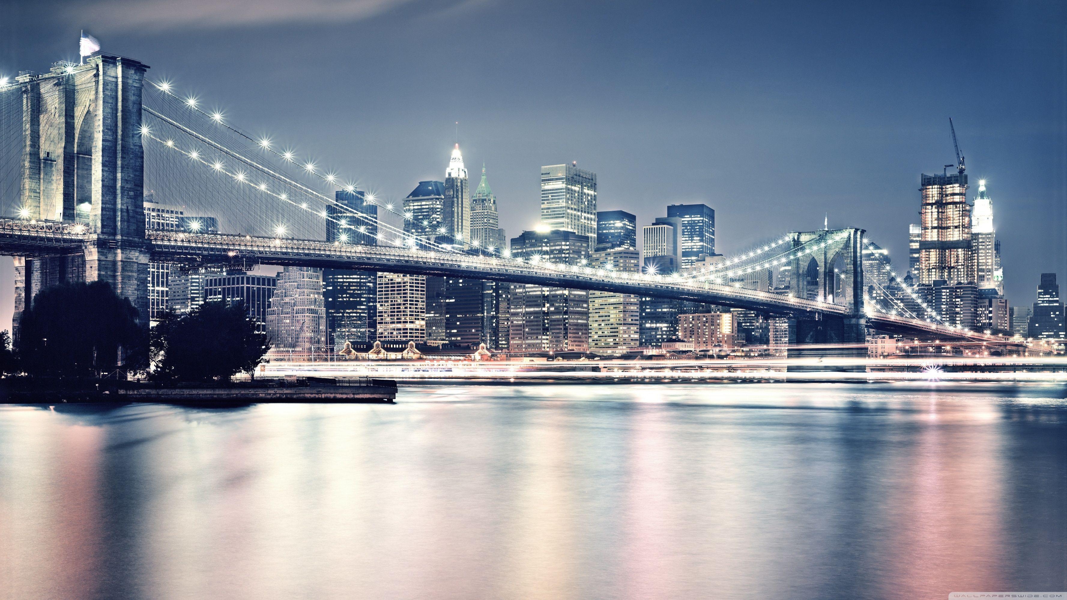 Brooklyn Bridge, Nacht, 4K, Ultra HD, Desktop, 3560x2000 HD Desktop