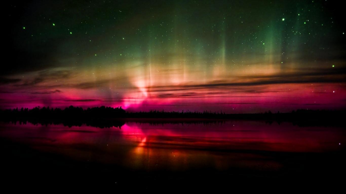 Aurora Borealis, Himmel, Polarlichter, Nordlichter, Weltraum, 1370x770 HD Desktop