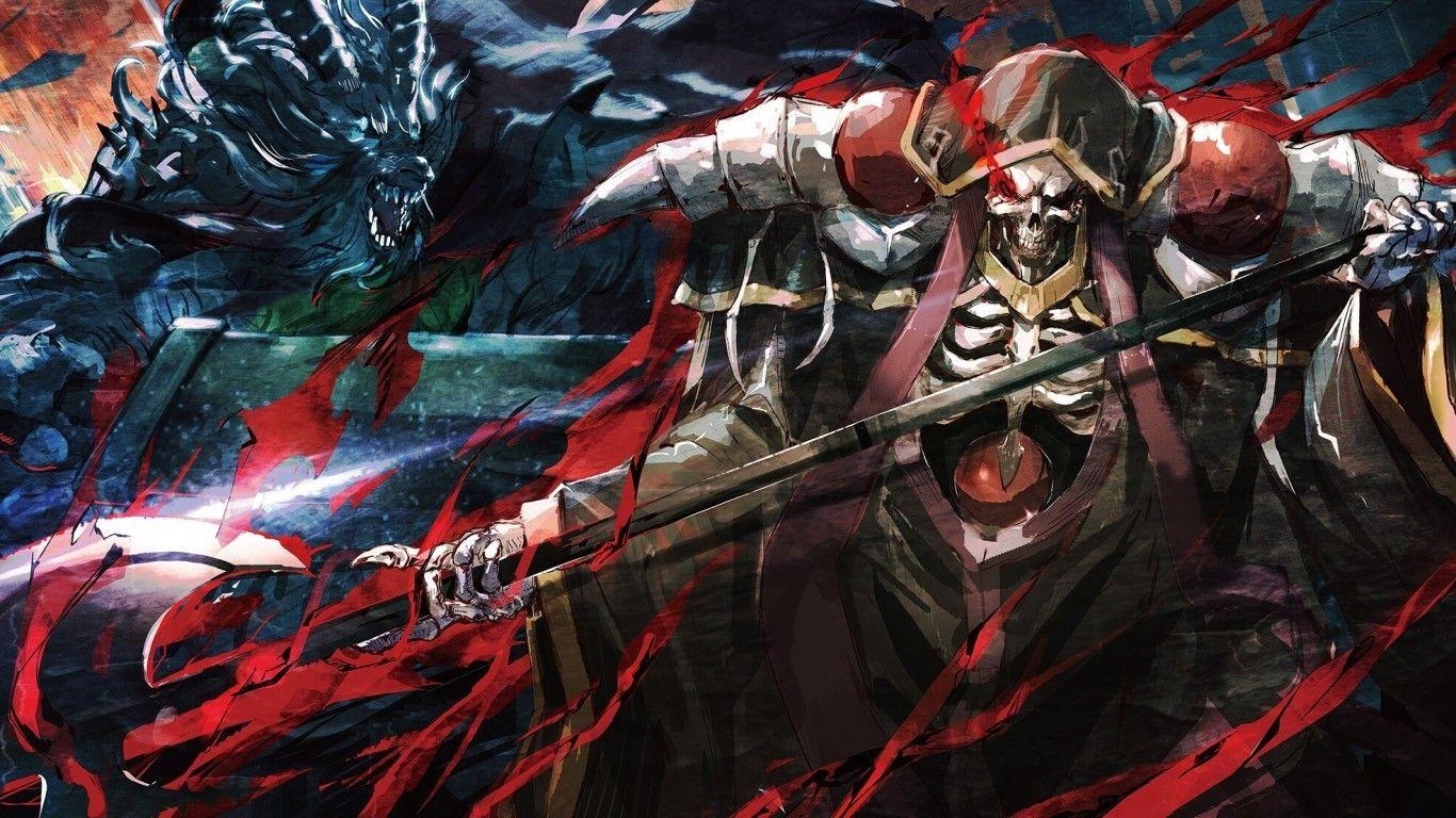 Overlord III, Ainz Ooal Gown, Speer, Skelett, 1370x770 HD Desktop